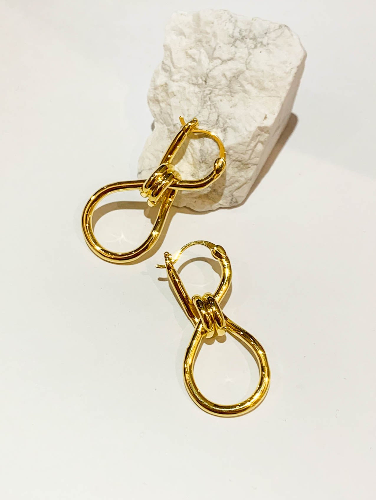 Gold Knot Link Hoop Drop Earrings