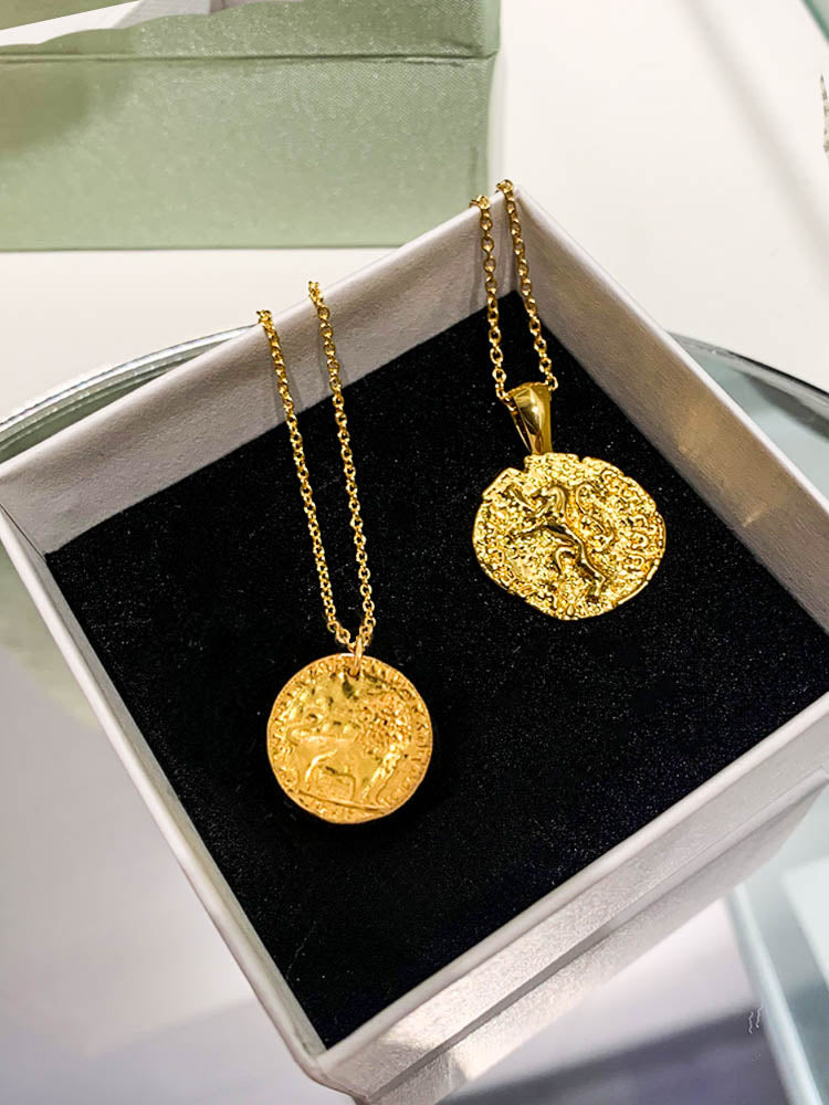 Gold Lion/ Leopard Coin Pendant Necklace