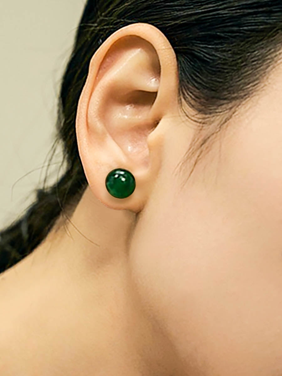 Green Jade Ball Stud Earrings