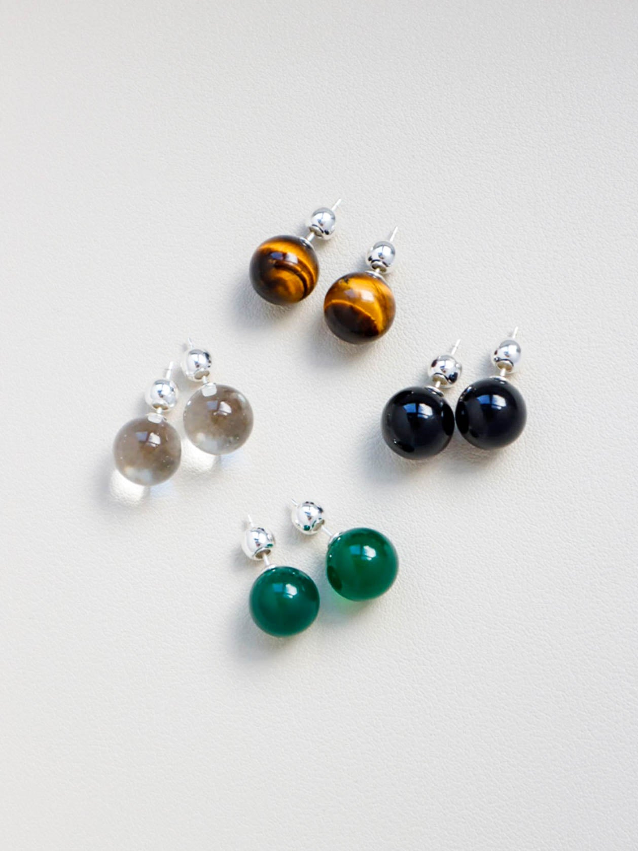 Green Jade Ball Stud Earrings