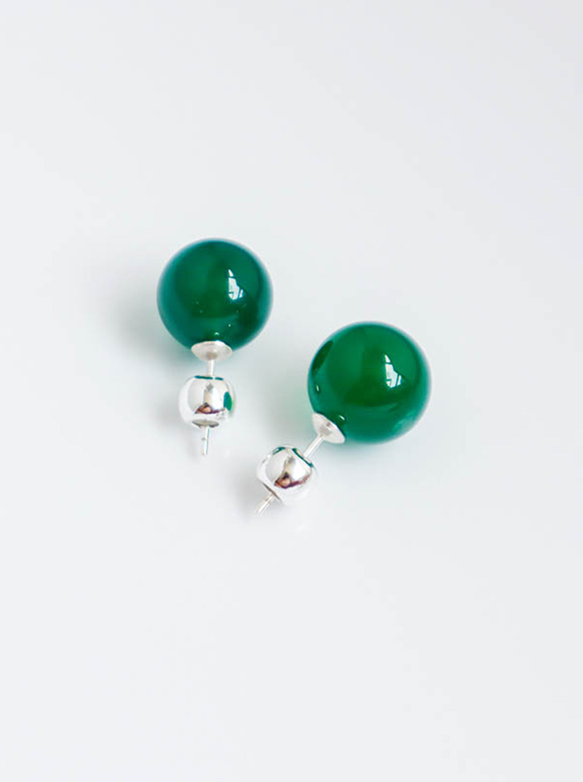 Green Jade Ball Stud Earrings