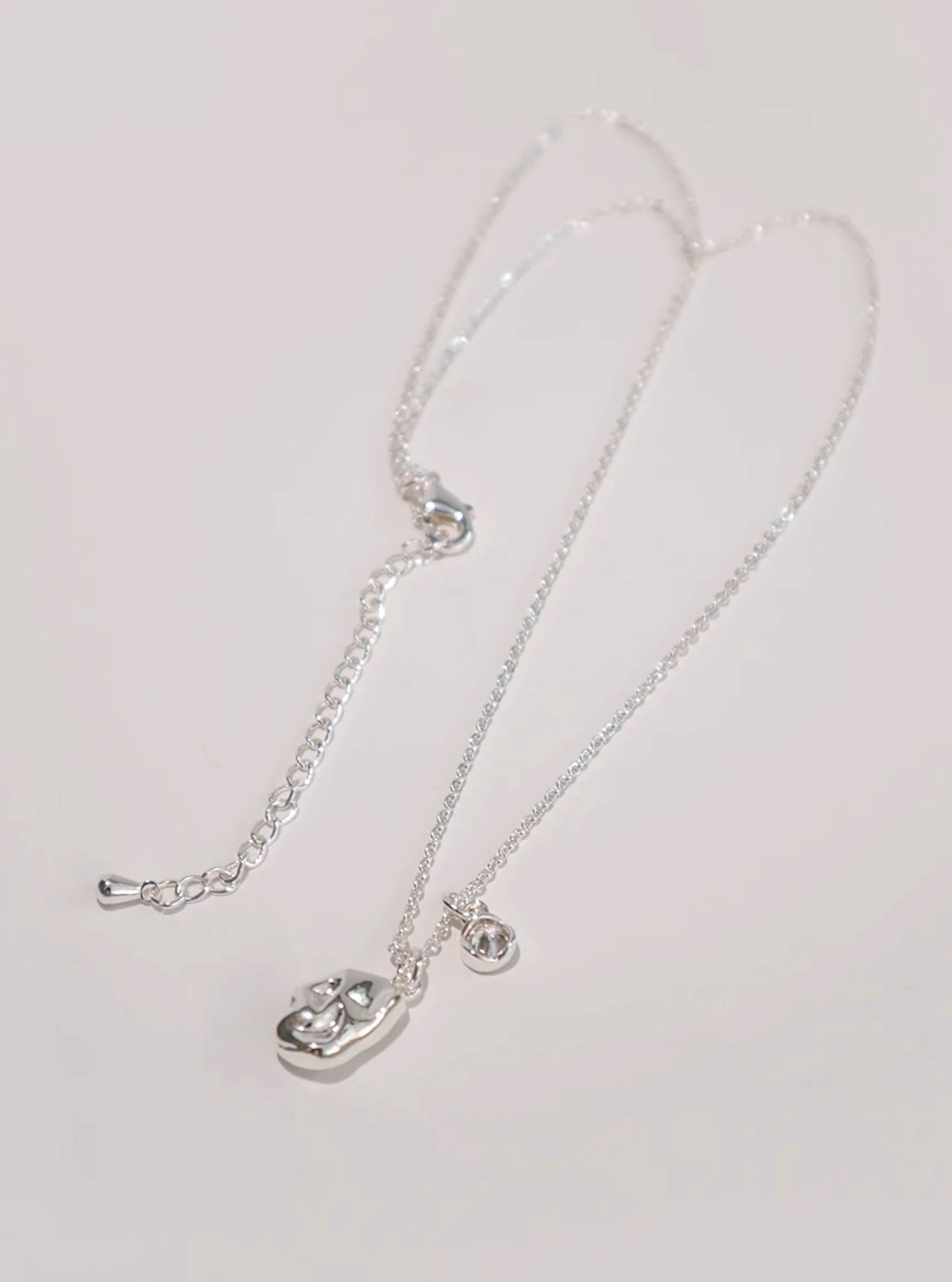 Silver Irregular Bead Pendant Charm Chain Necklace