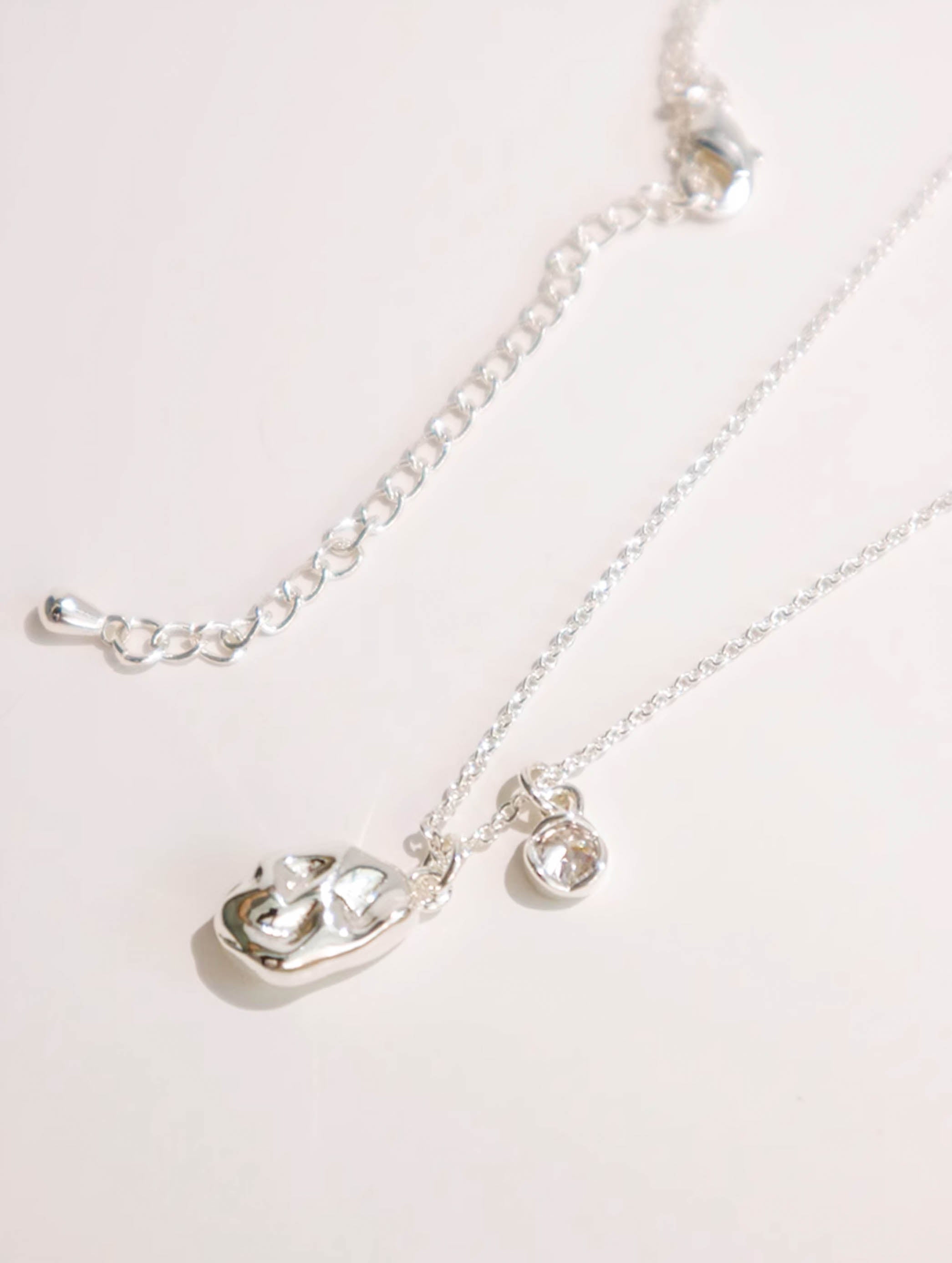 Silver Irregular Bead Pendant Charm Chain Necklace