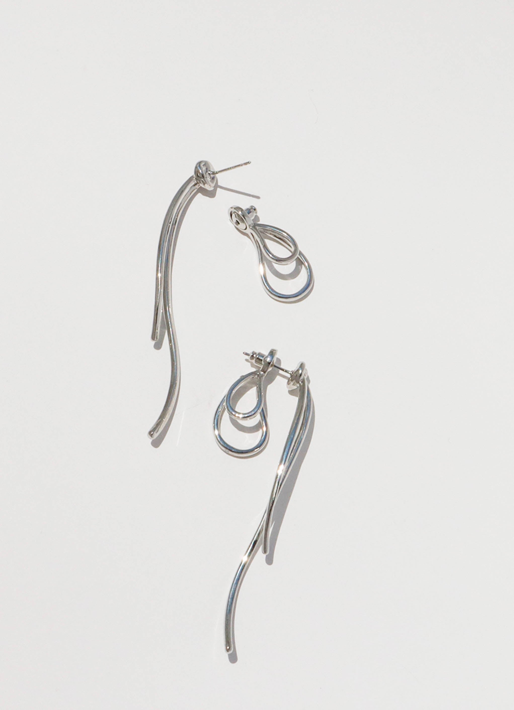 Silver Ribbon Knot Link Drop Earrings