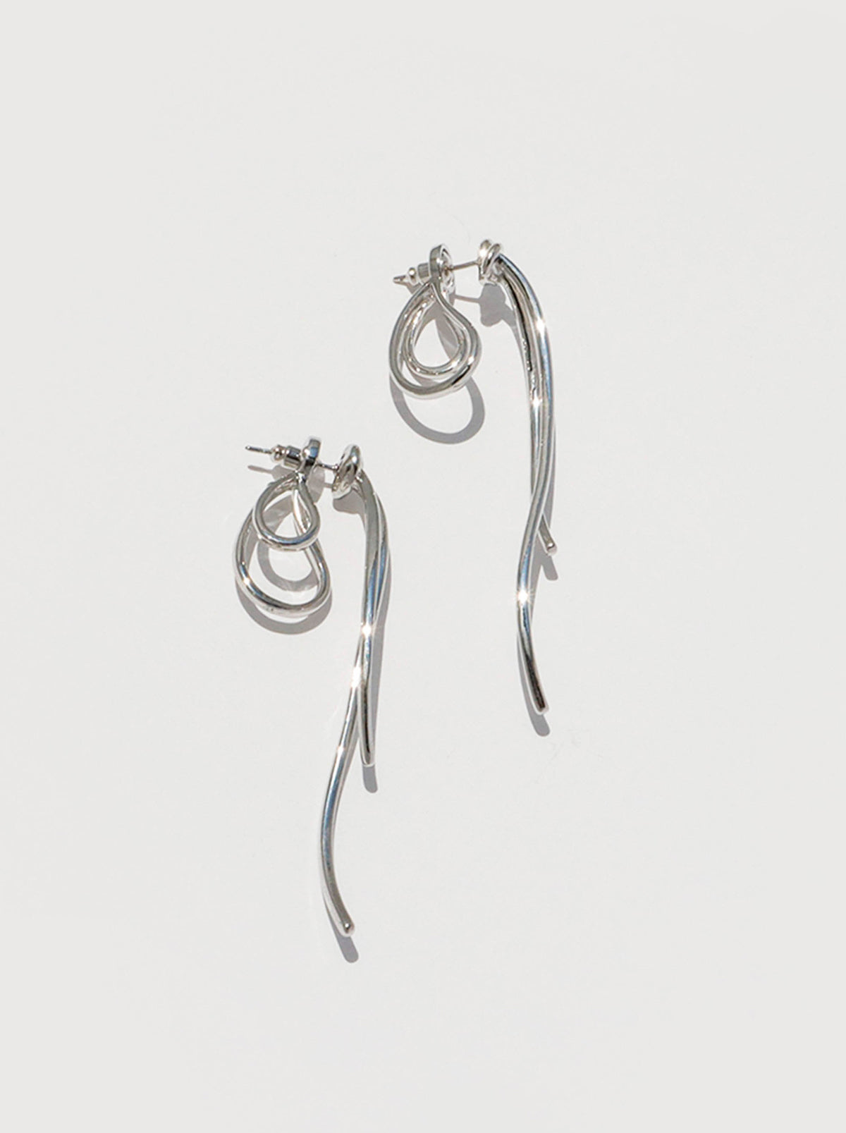 Silver Ribbon Knot Link Drop Earrings