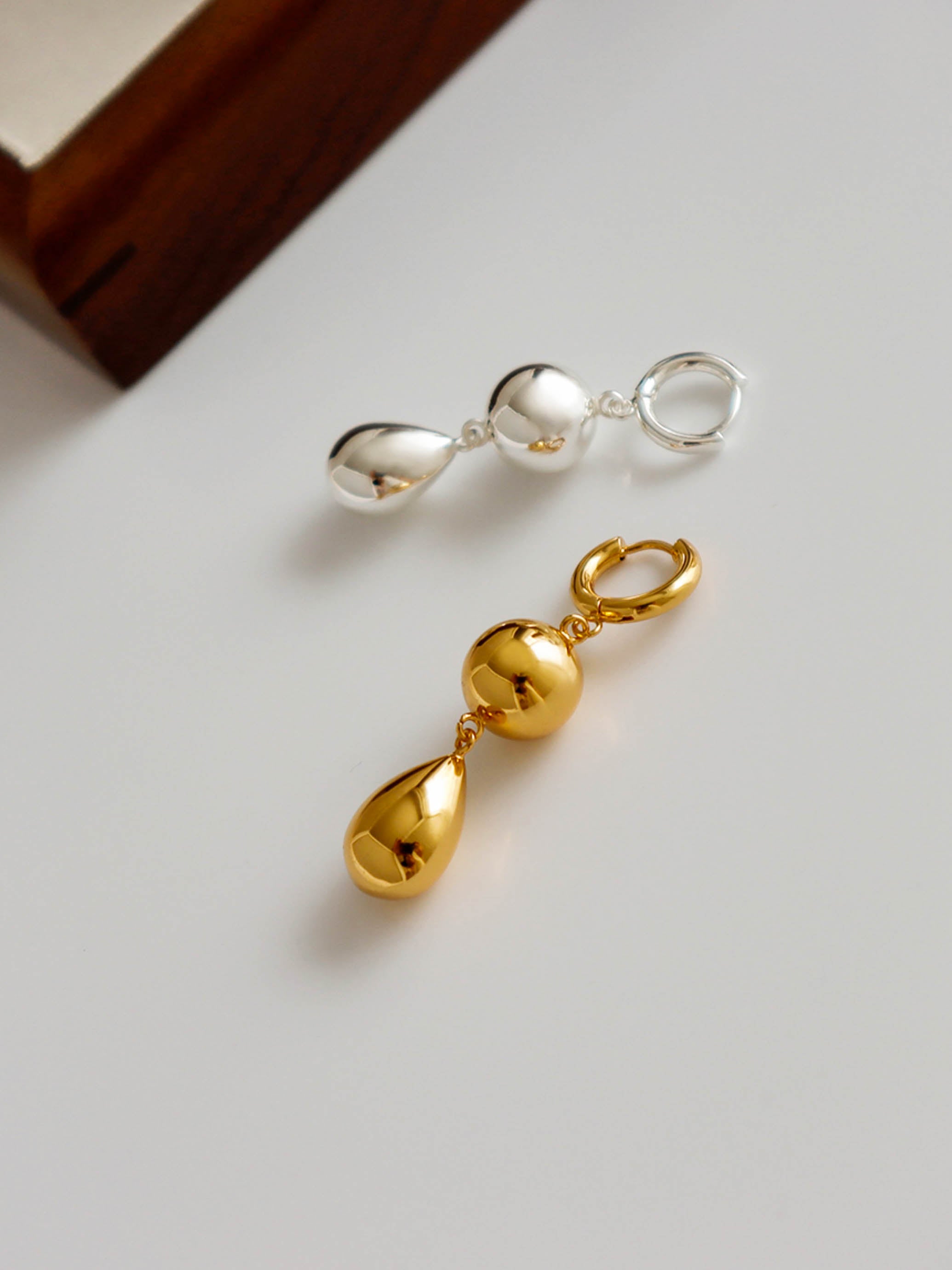 Gold/ Silver Ball Hoop Long Drop Earrings