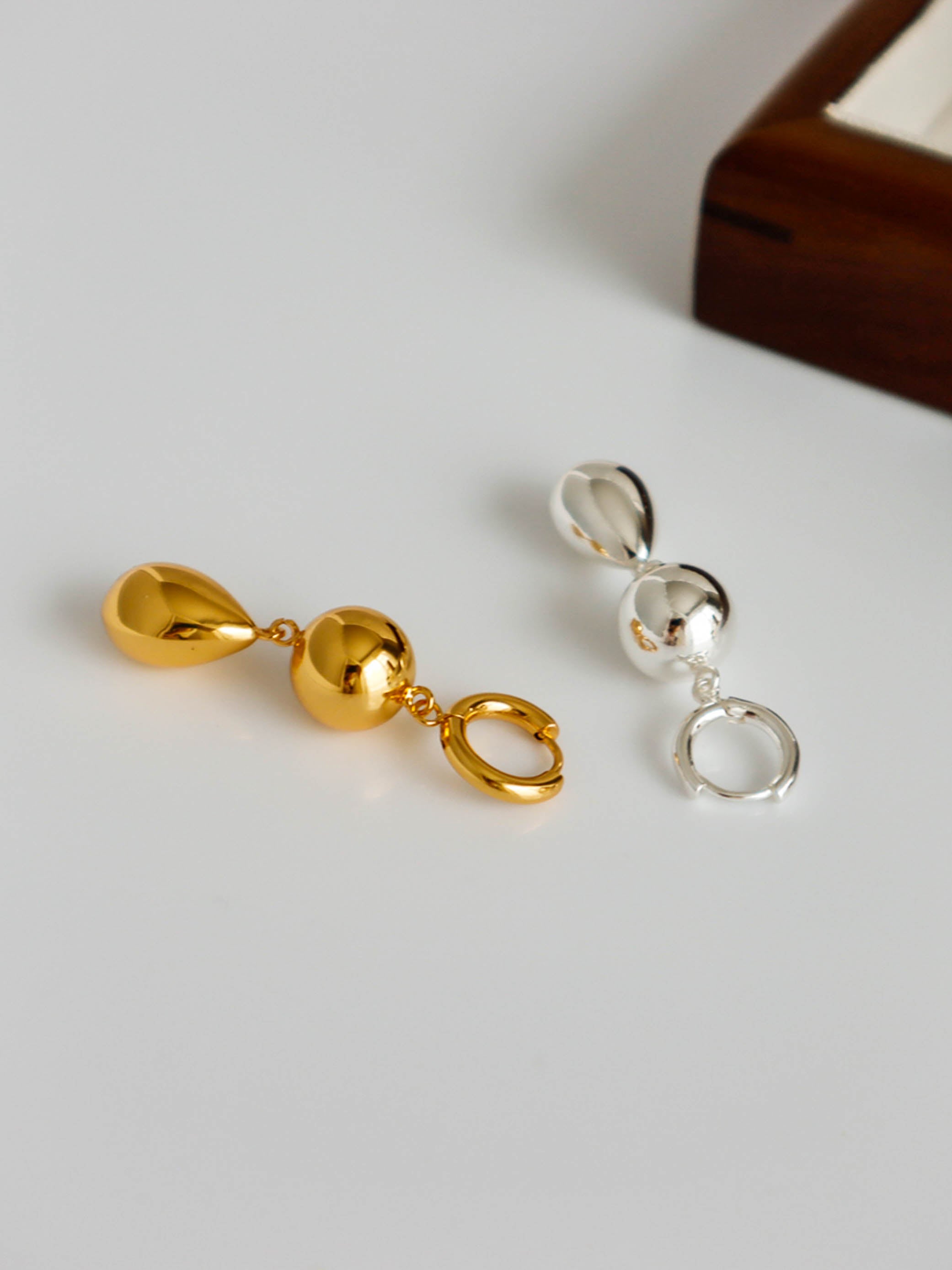 Gold/ Silver Ball Hoop Long Drop Earrings