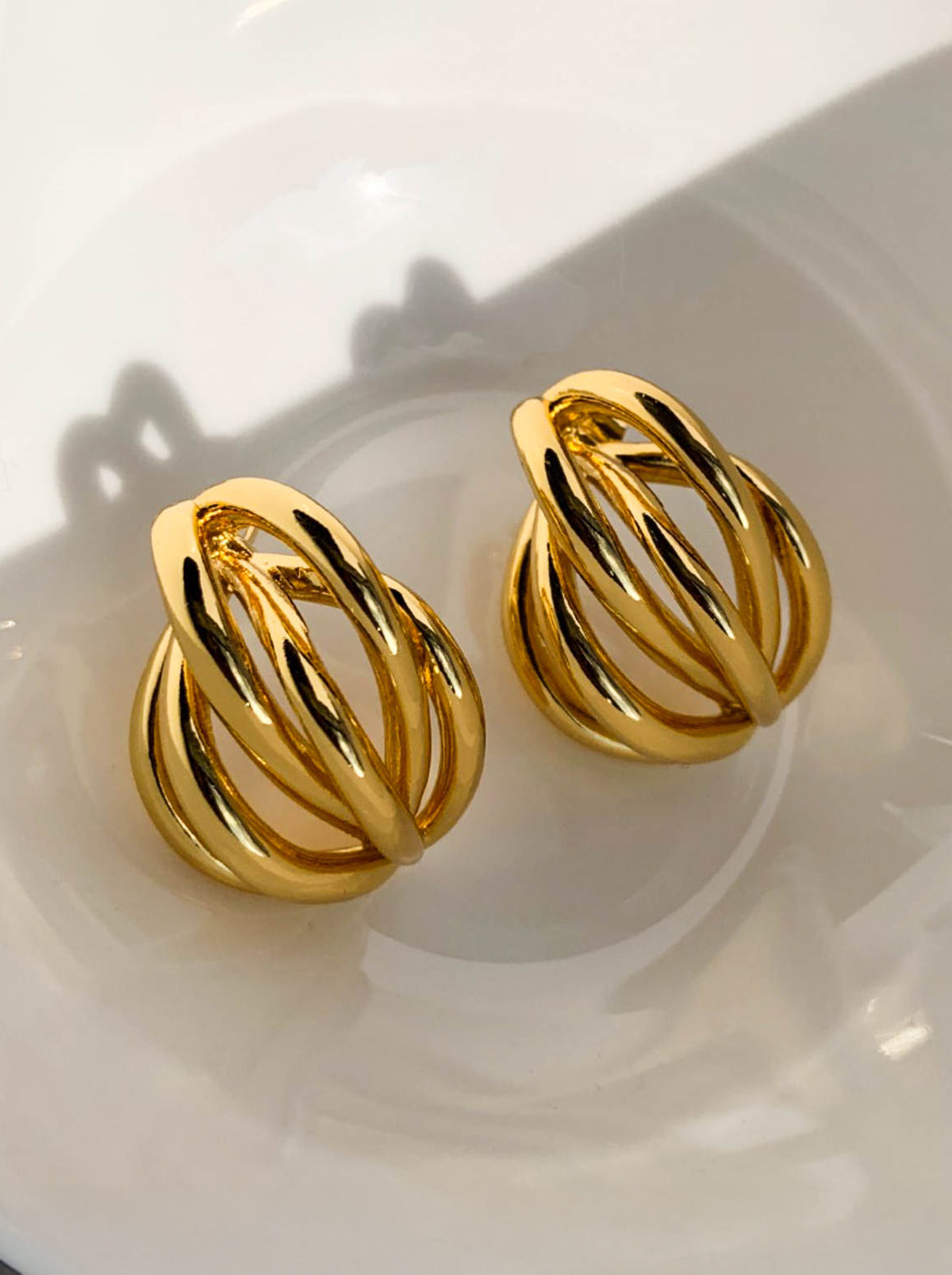 Gold Geometric Twisted Link Drop Earrings