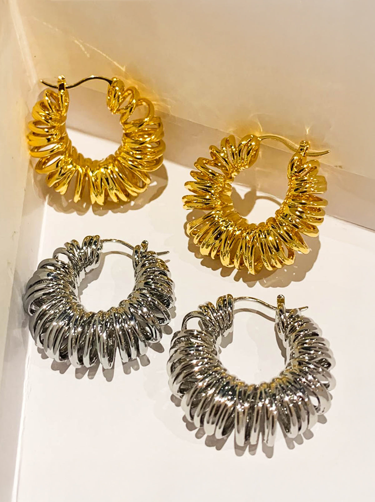 Gold/ Silver Wire Spring Chunky Hoop Earrings