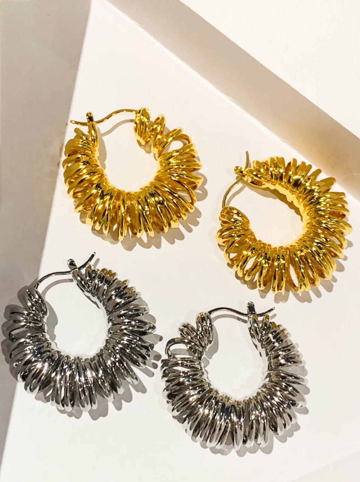 Gold/ Silver Wire Spring Chunky Hoop Earrings