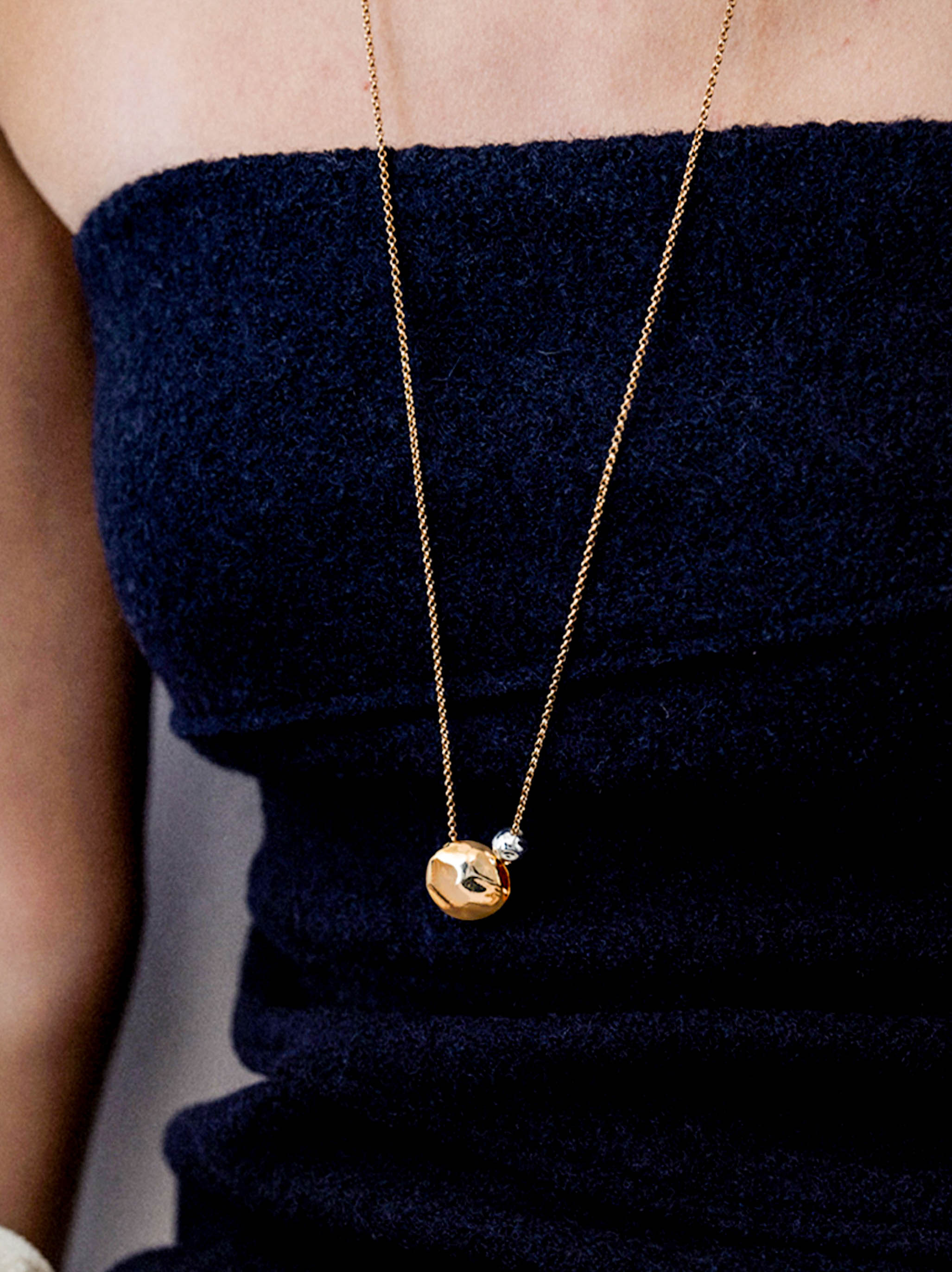 Gold/ Silver Irregular Ball Pendant Long Chain Necklace