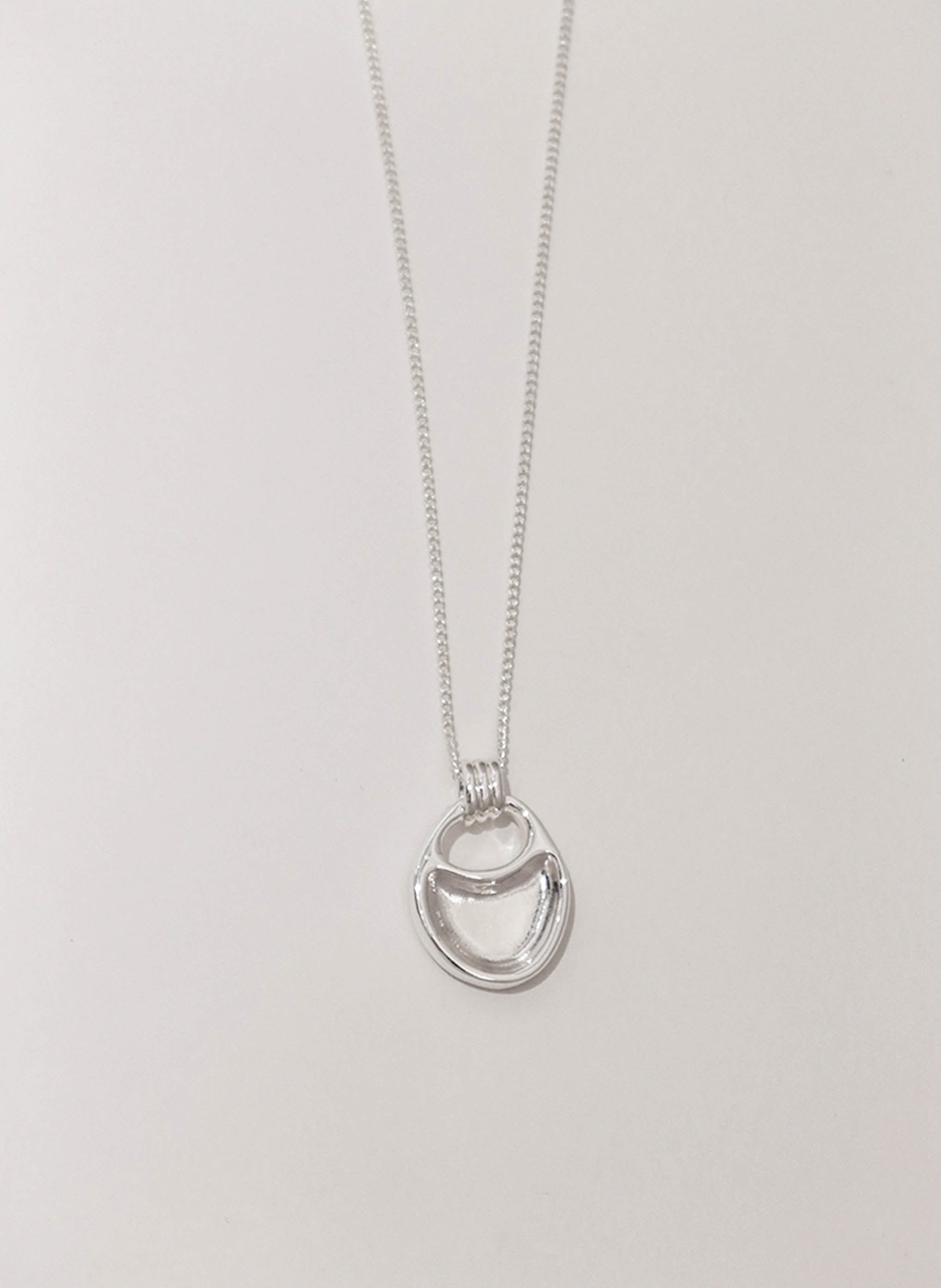 Silver Oval Pendant Long Chain Necklace