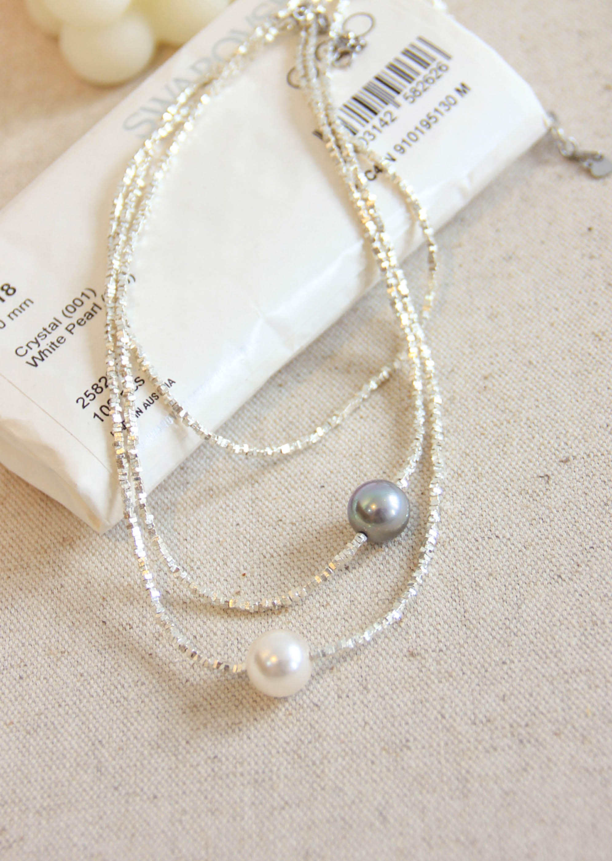 S925 Silver Swarovski Silver Grey Artificial Pearl Beaded Choker Necklace