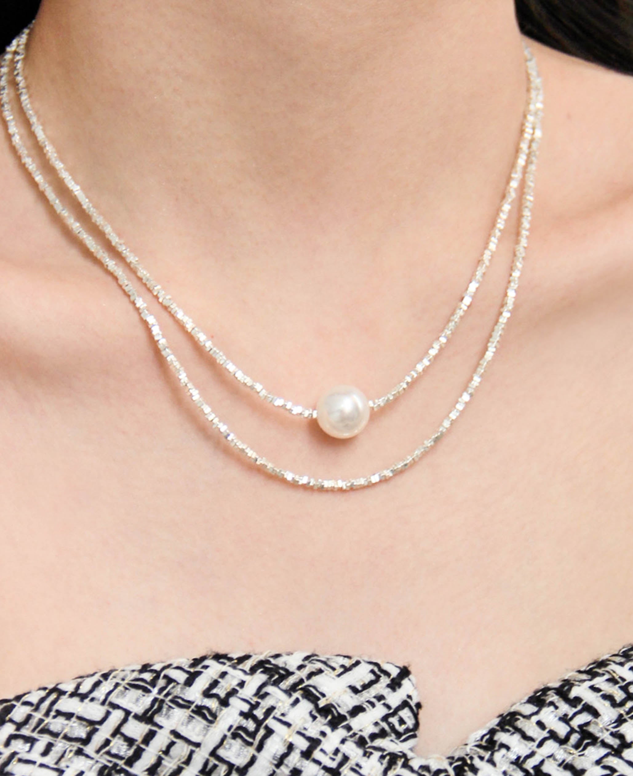 S925 Silver Swarovski White Artificial Pearl Beaded Choker Necklace