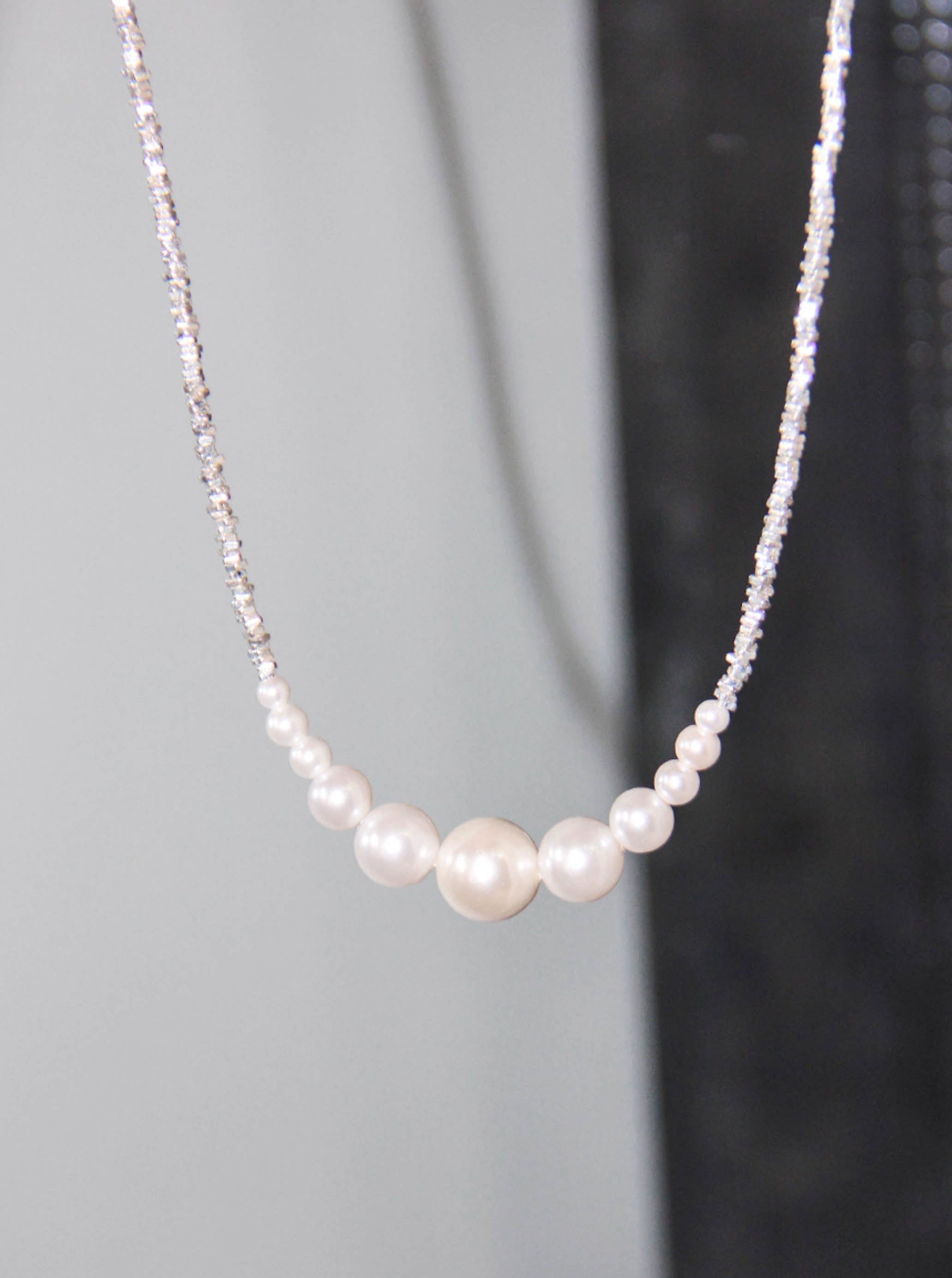 S925 Silver Swarovski White Artificial Pearls Beaded Choker Necklace