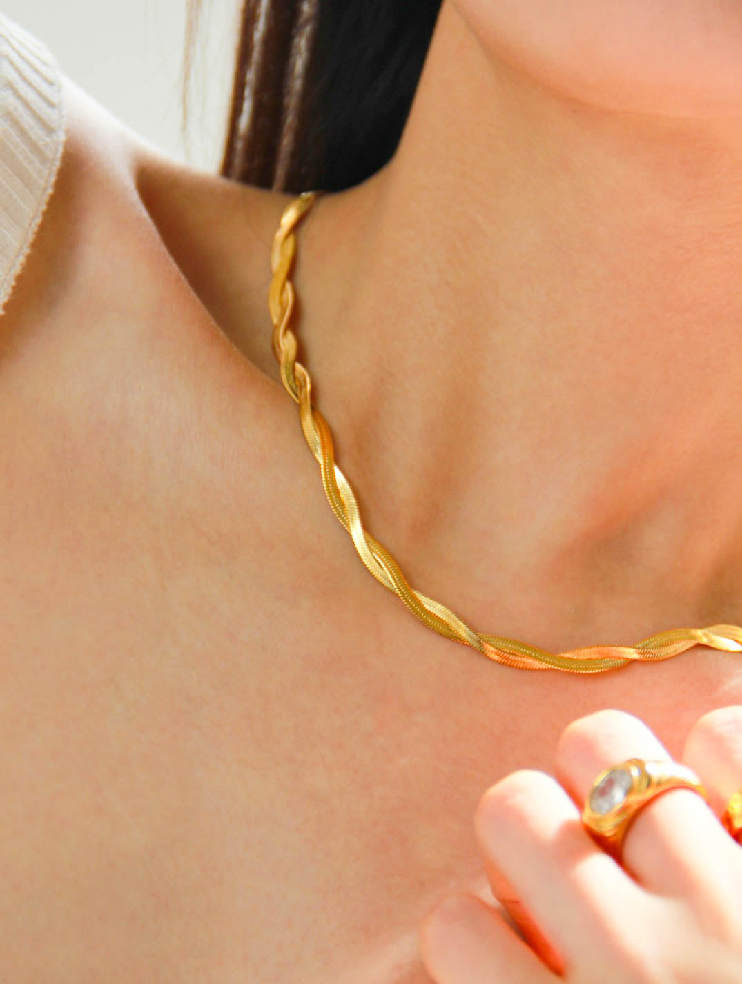 Gold Twisted Snake Chain Necklace