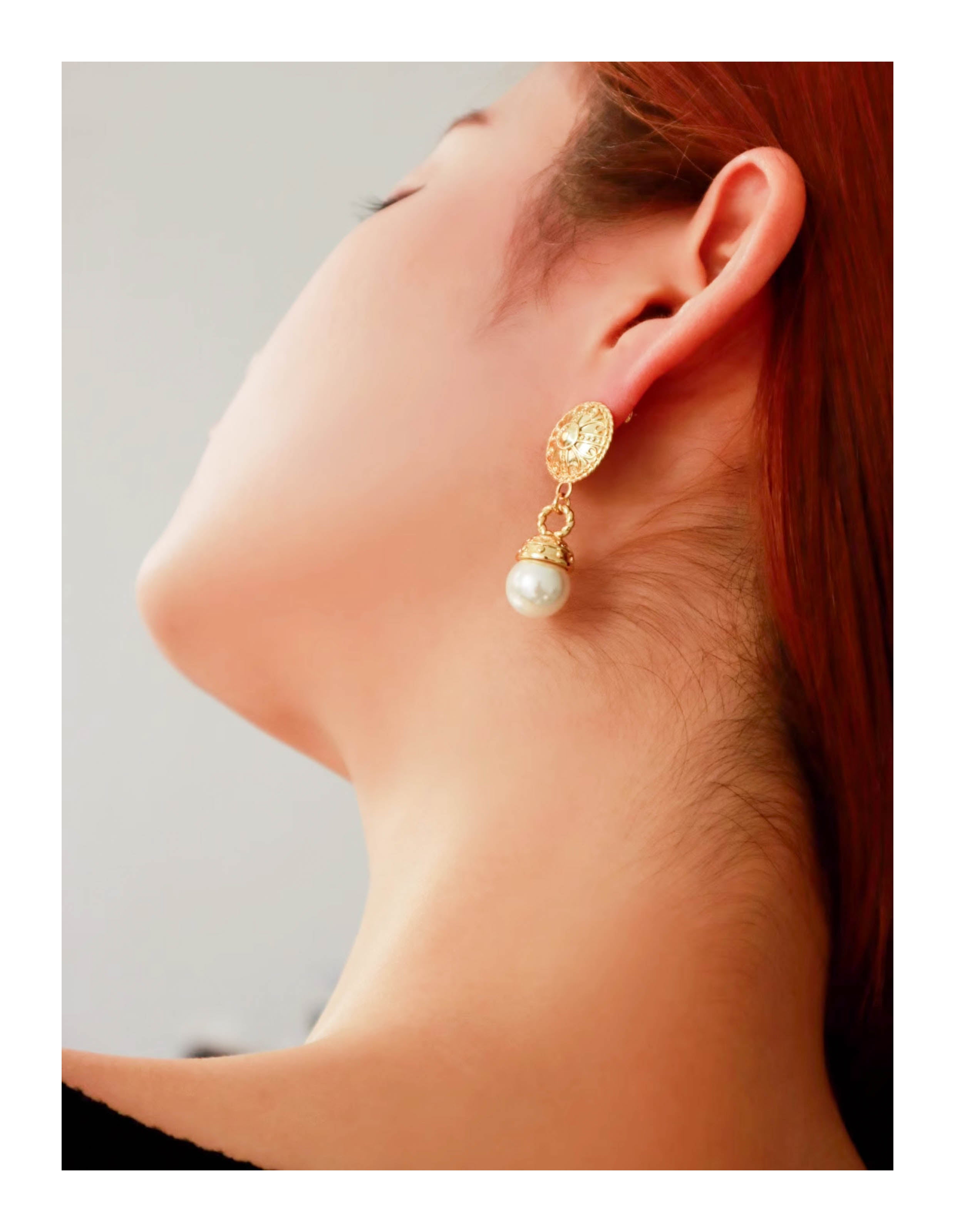 Gold White Shell Pearl Baroque Style Coin Drop Earrings