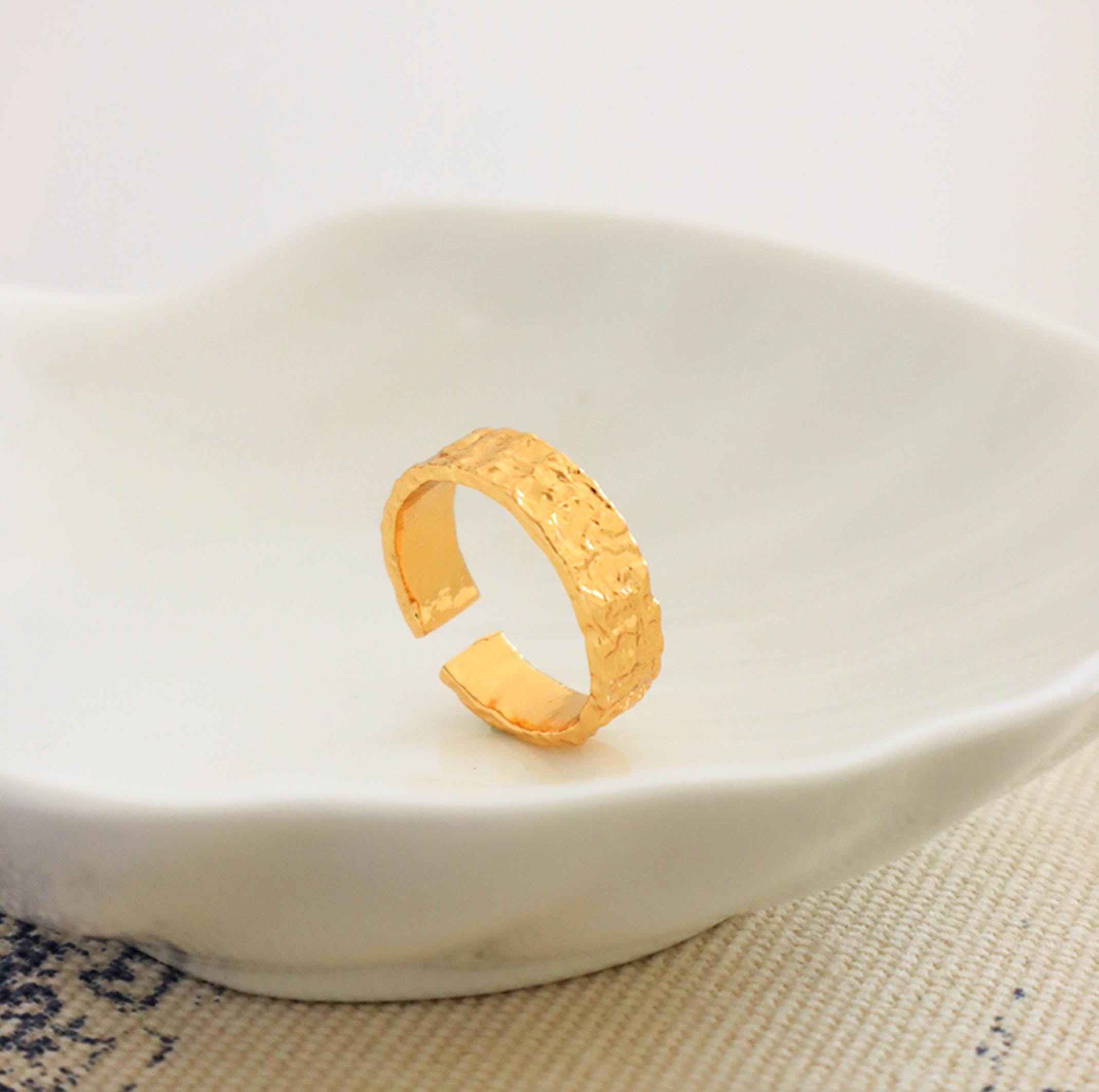 Gold Textured Hammered Gold Ring