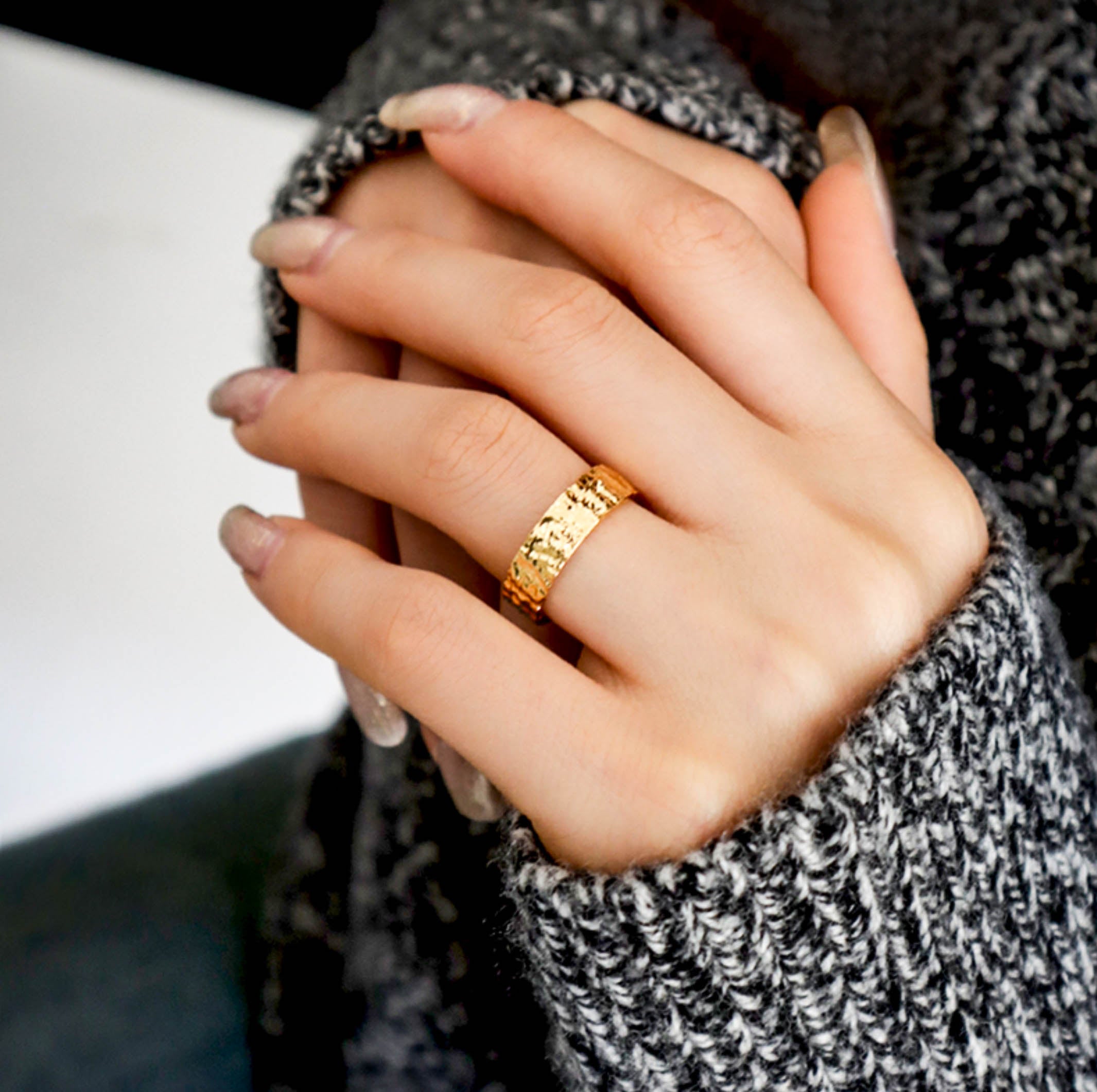 Gold Textured Hammered Gold Ring