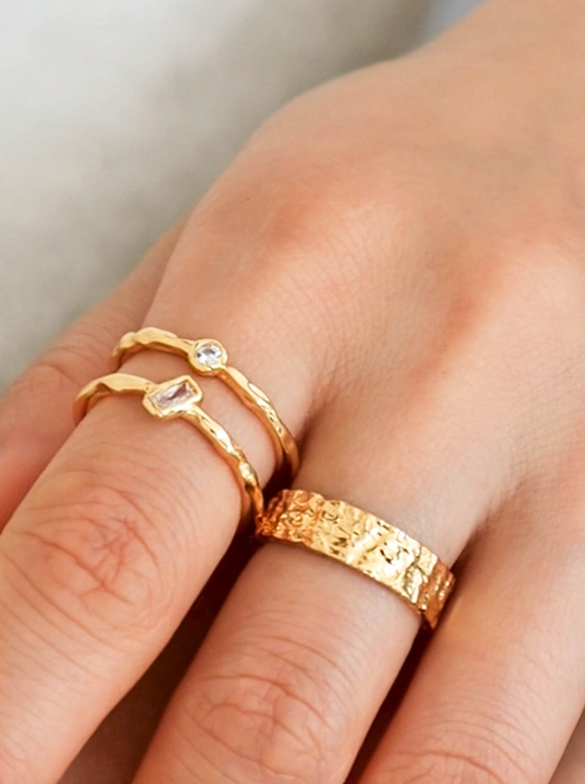 Gold Textured Hammered Gold Ring