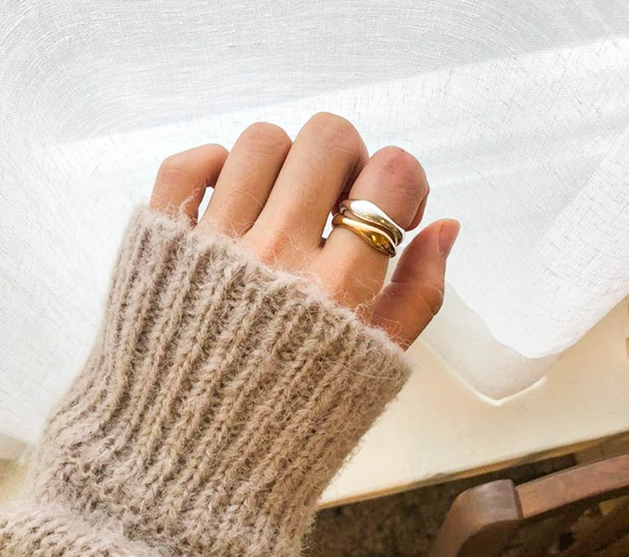 S925 Silver Wavy Gold/ Silver Stacking Ring