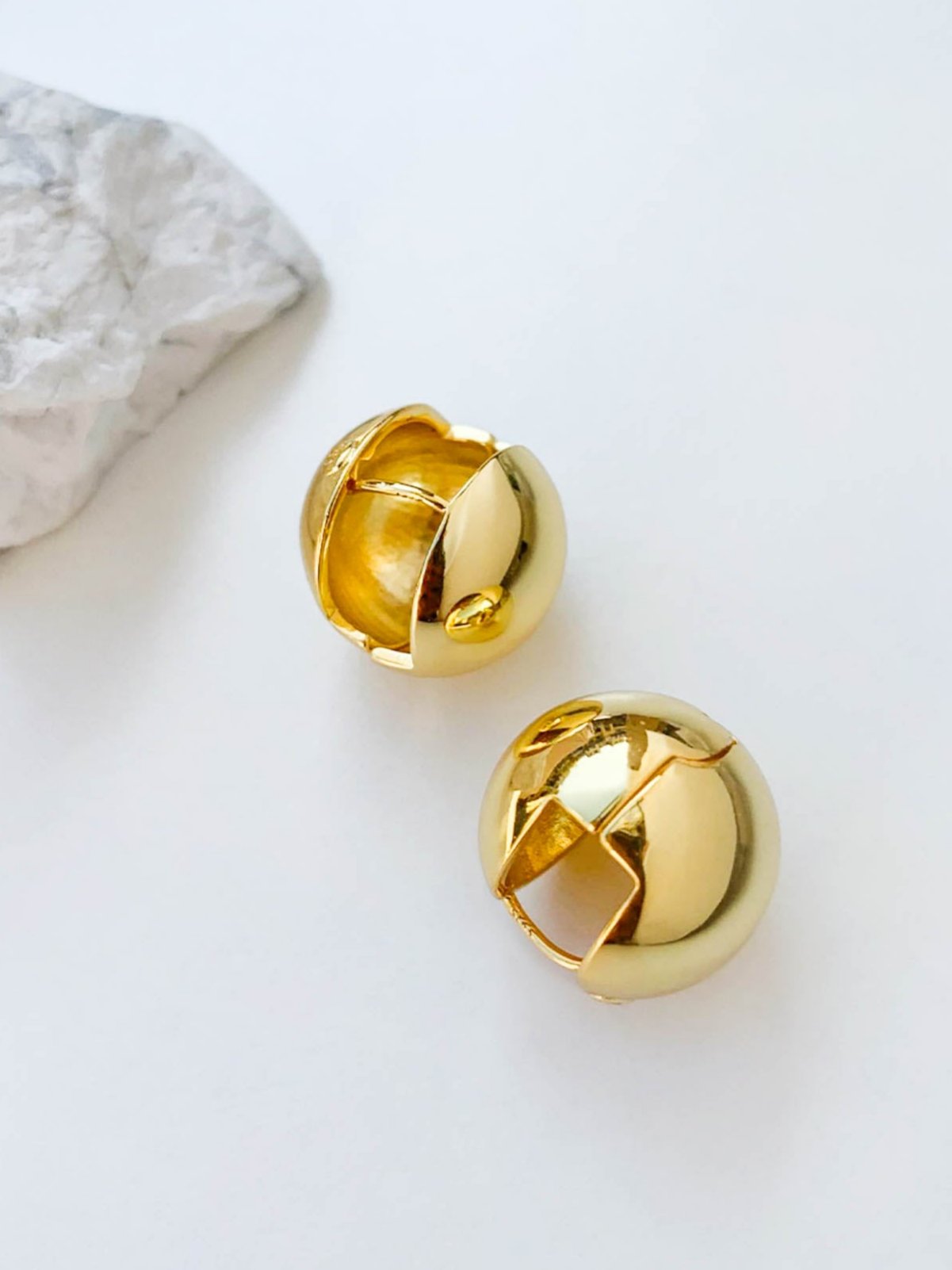 Gold Ball Round Hoop Earrings