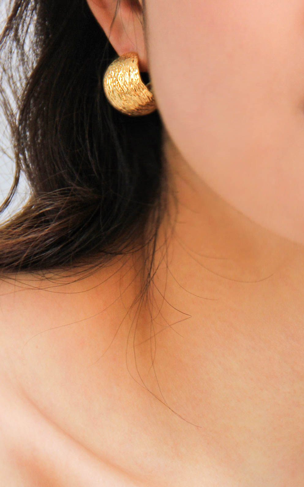 Gold Textured C-Shaped Hoop Earrings