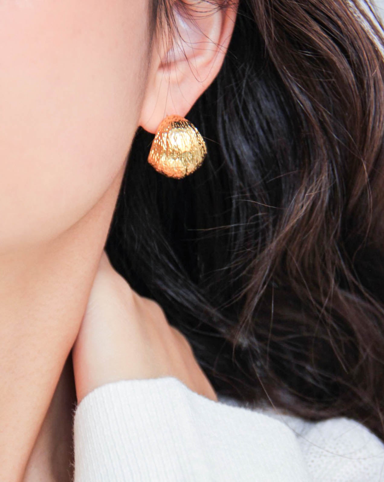 Gold Textured C-Shaped Hoop Earrings