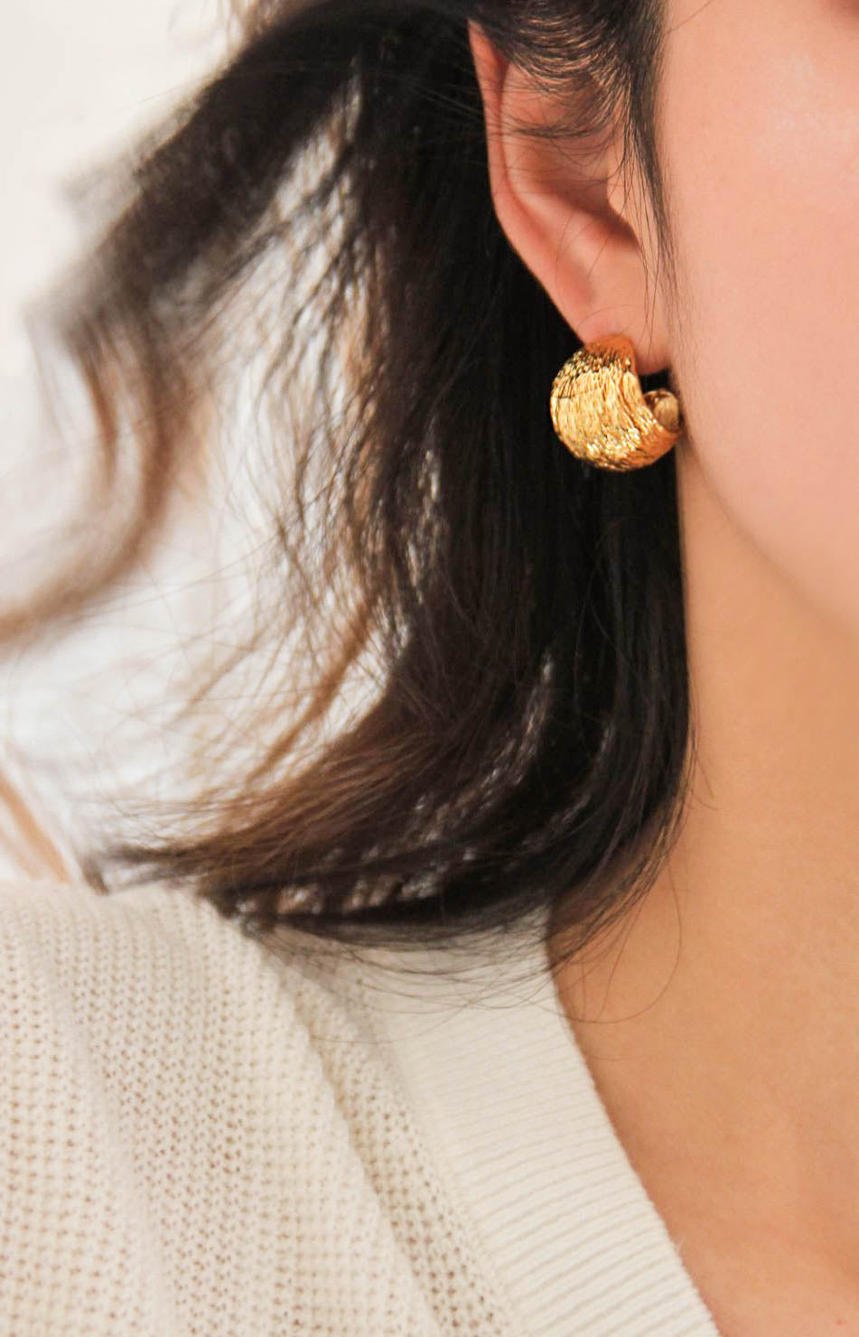 Gold Textured C-Shaped Hoop Earrings