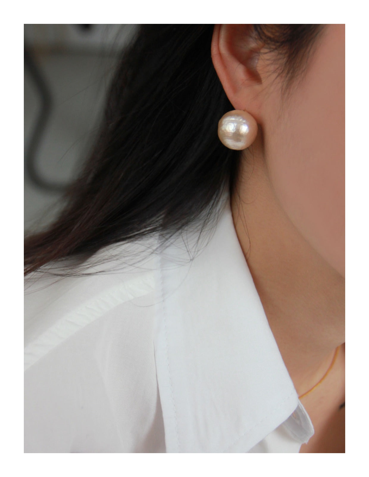 Korean White Cotton Pearl Gold Stud Earrings