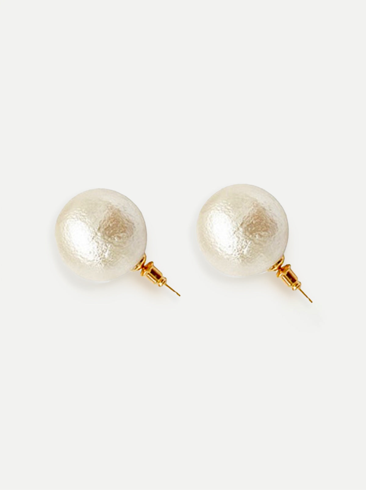 Korean White Cotton Pearl Gold Stud Earrings