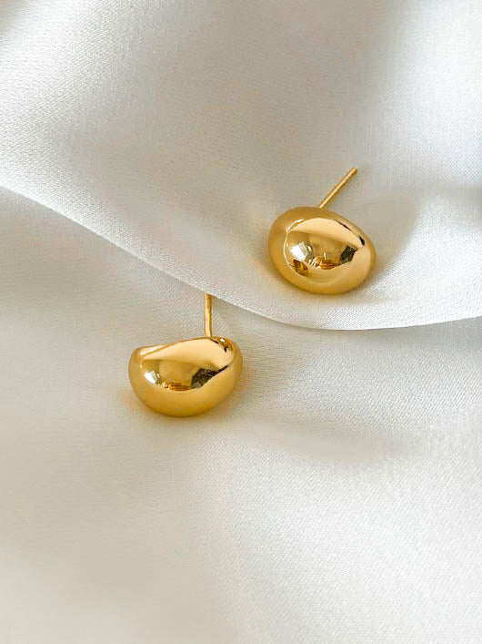 Gold/ Silver Oval-Shaped Beans Stud Earrings