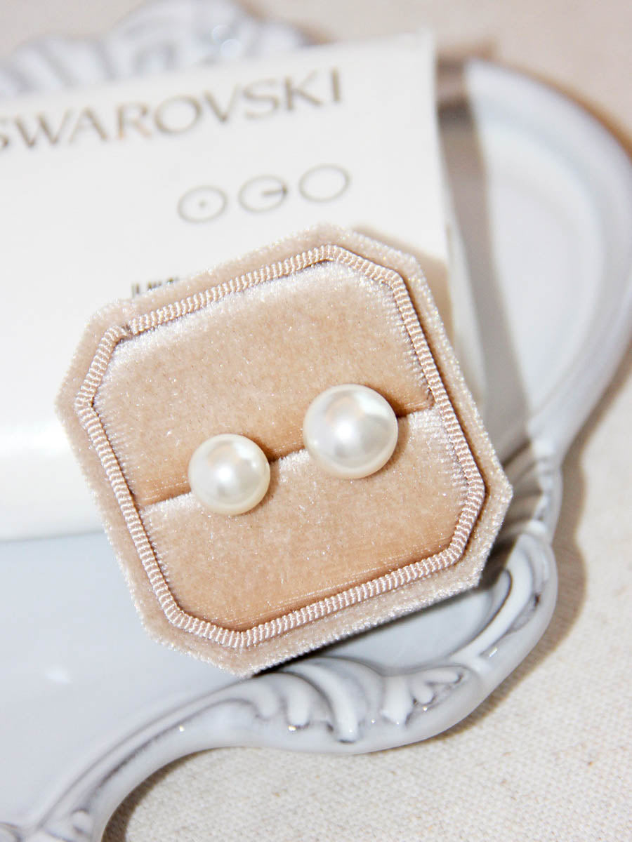 White Swarovski Artificial Pearl Stud Earrings