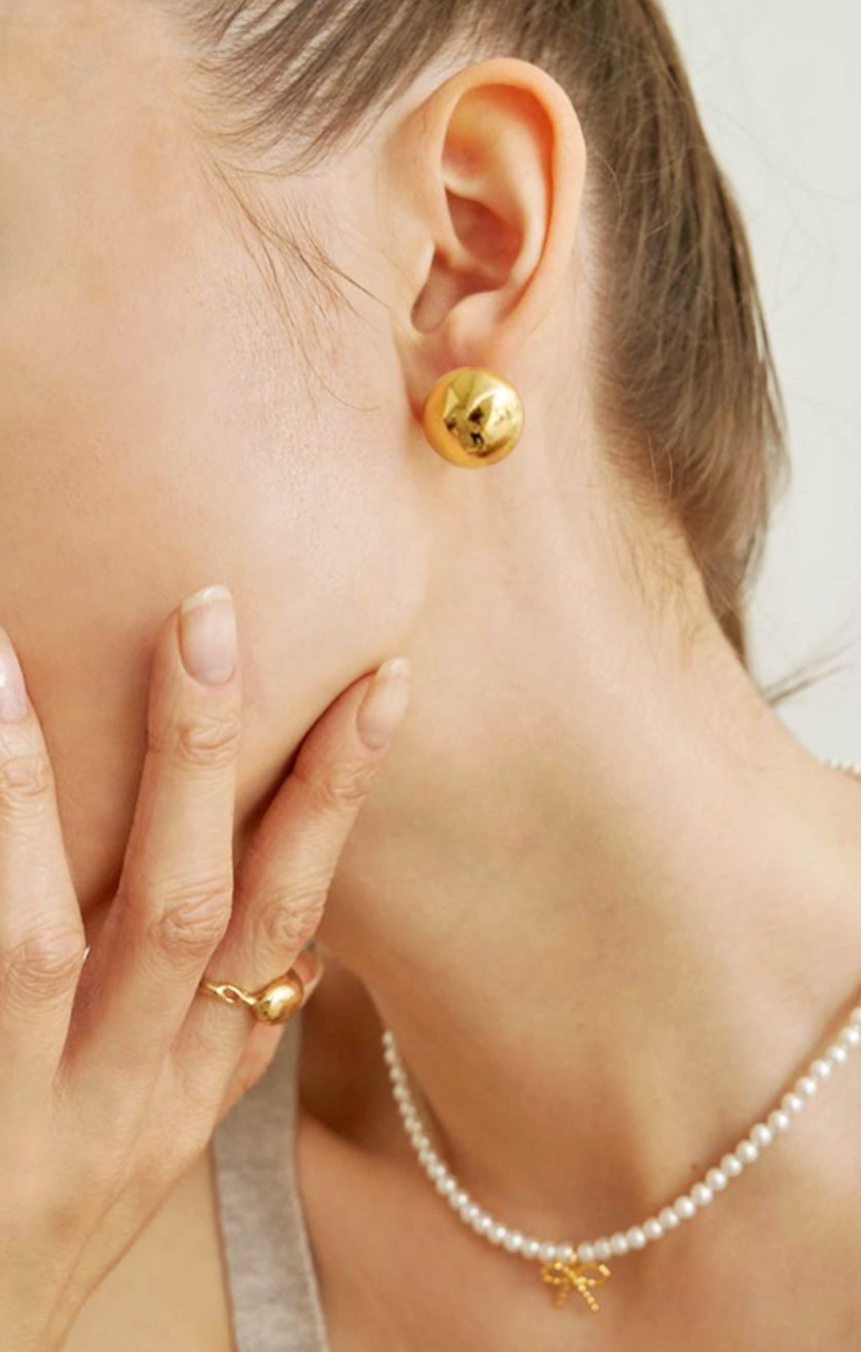 Gold Round Ball Stud Earrings