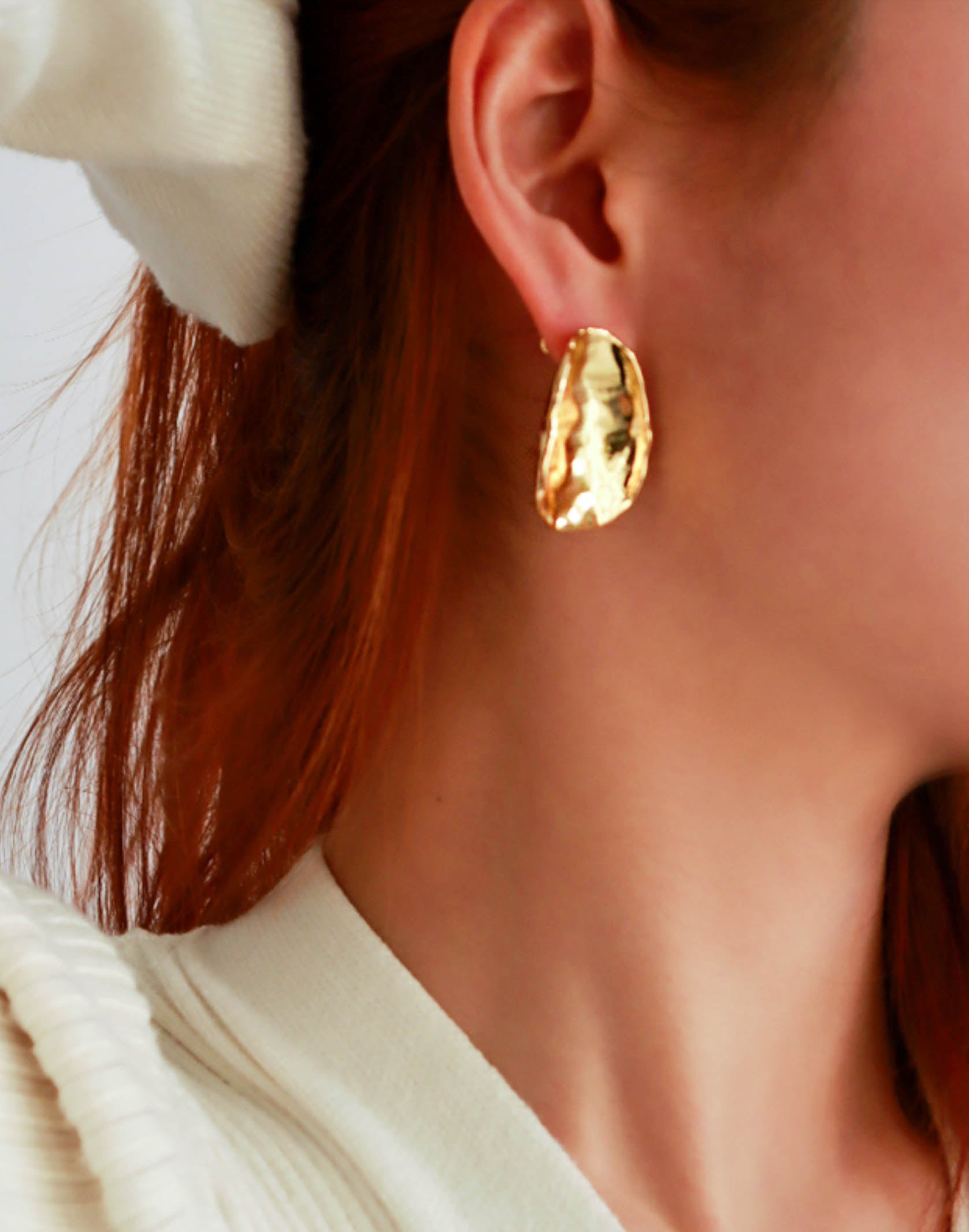 Gold Textured Large Geometric Stud Earrings