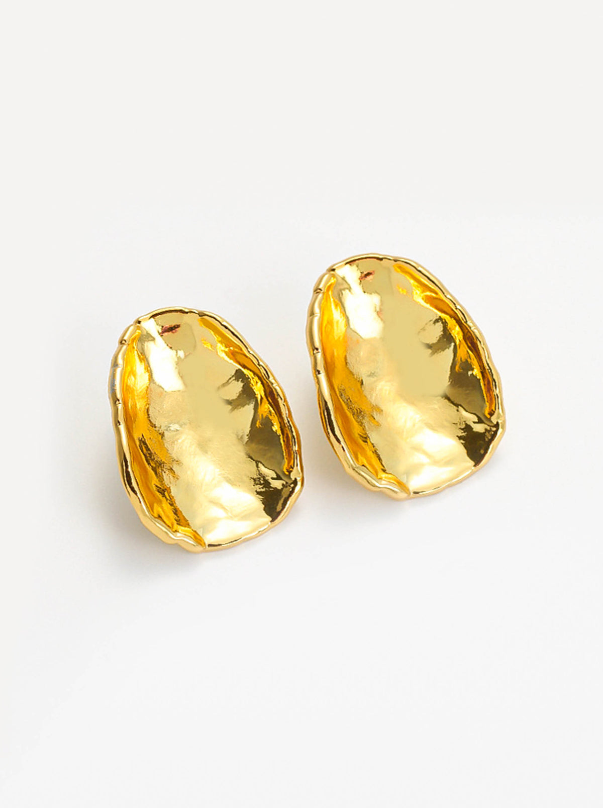 Gold Textured Large Geometric Stud Earrings