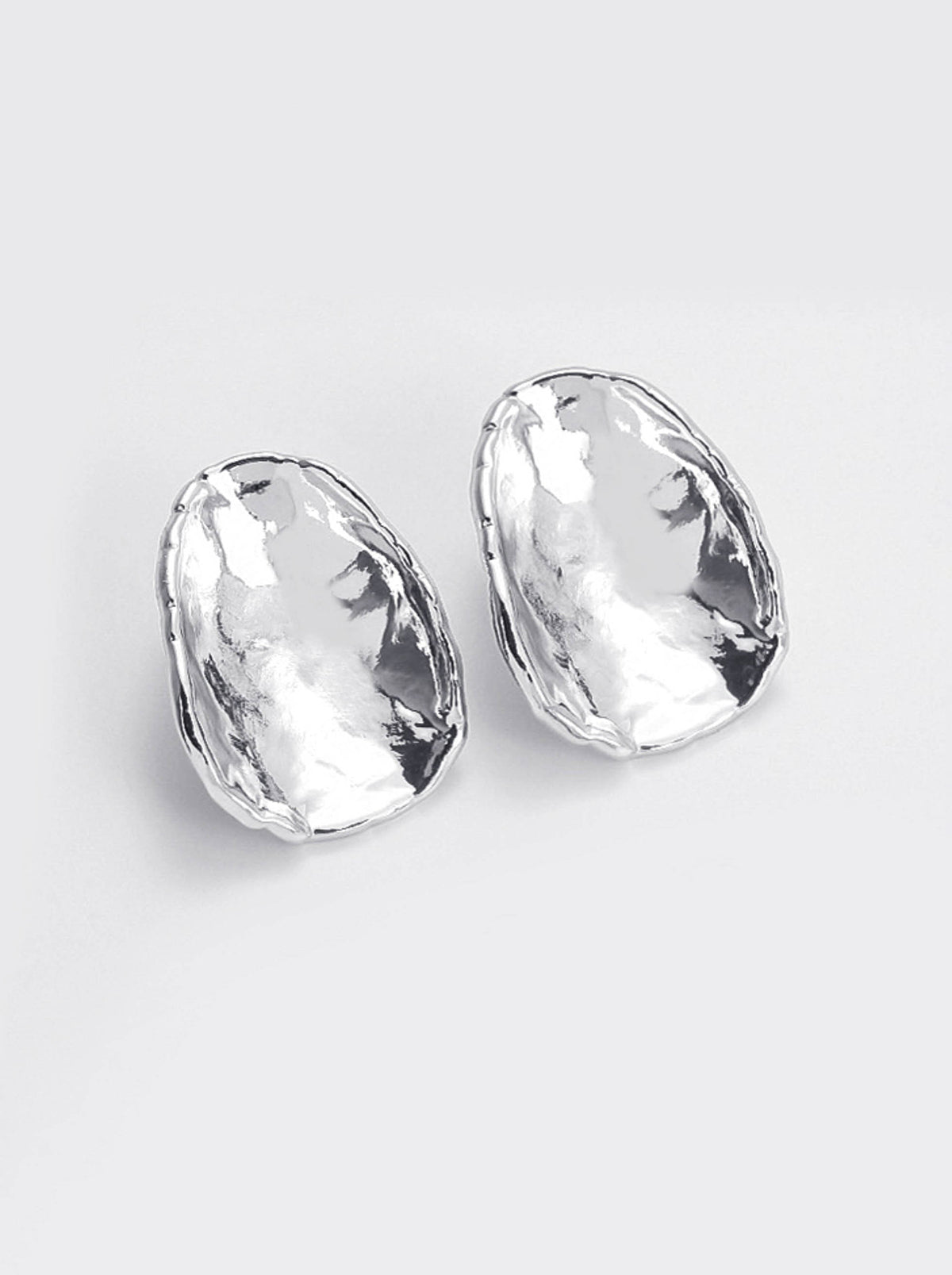 Silver Textured Large Geometric Stud Earrings