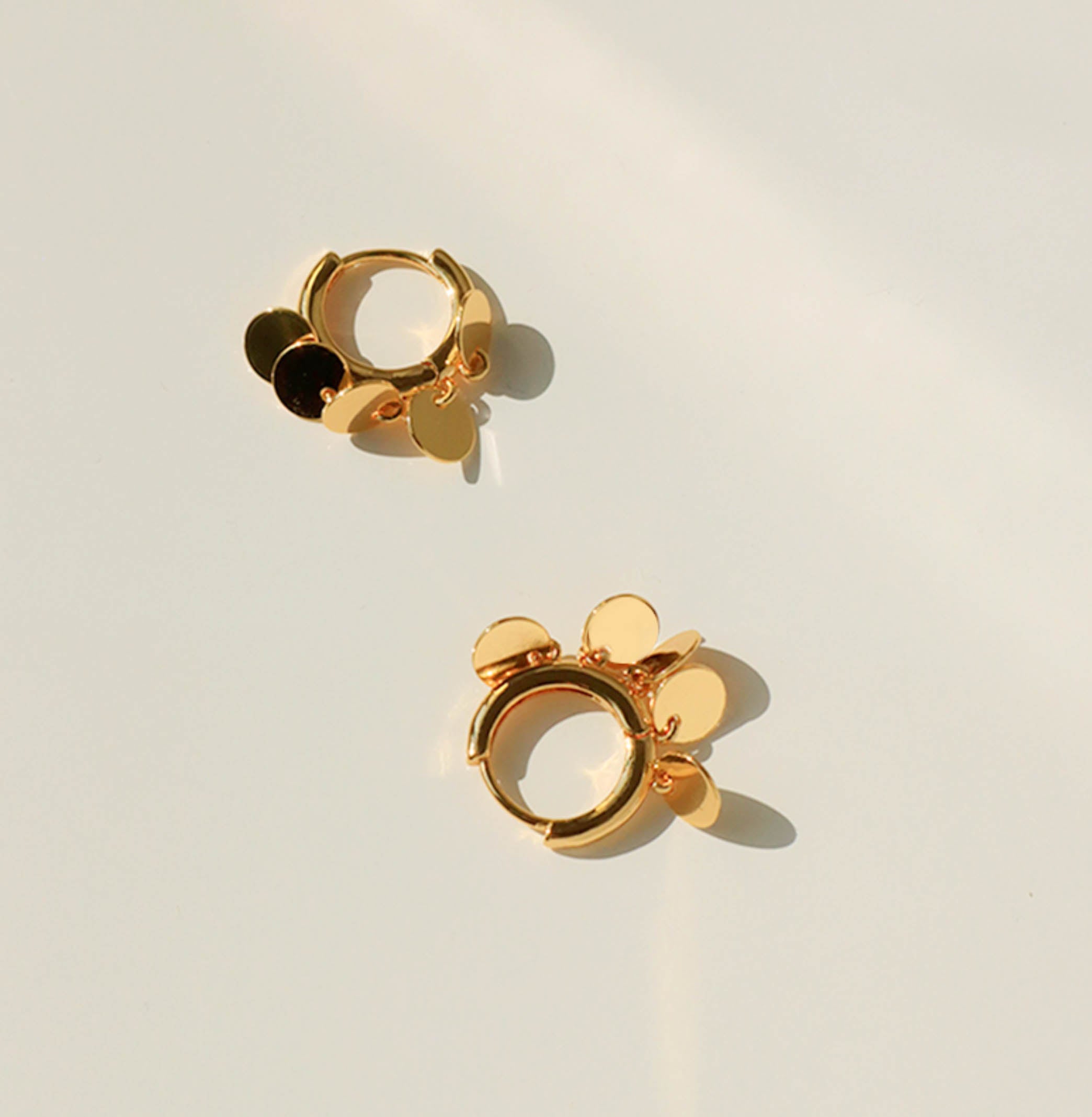 Gold Round Circle Charms Hoop Earrings