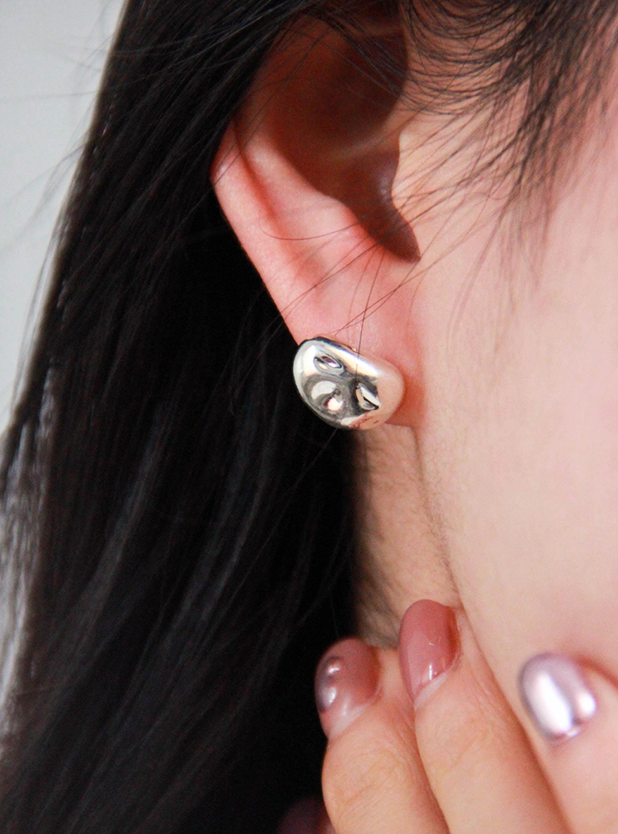 Silver  Oval-shaped Beans Stud Earrings