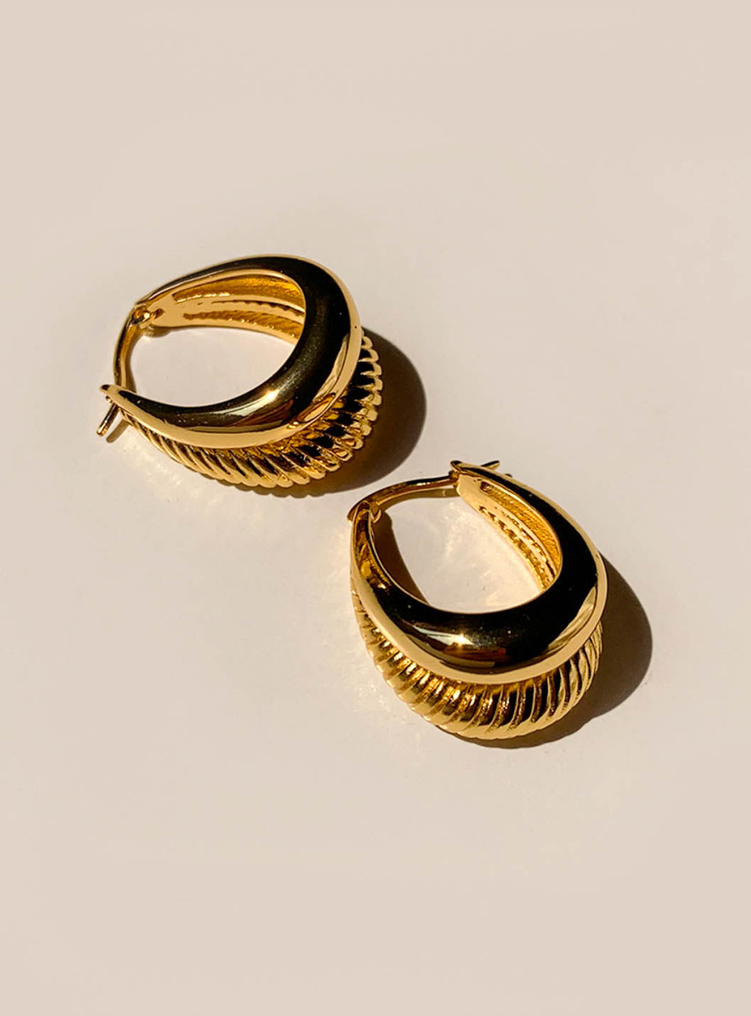 Gold Oval Twisted Hoop Earrings