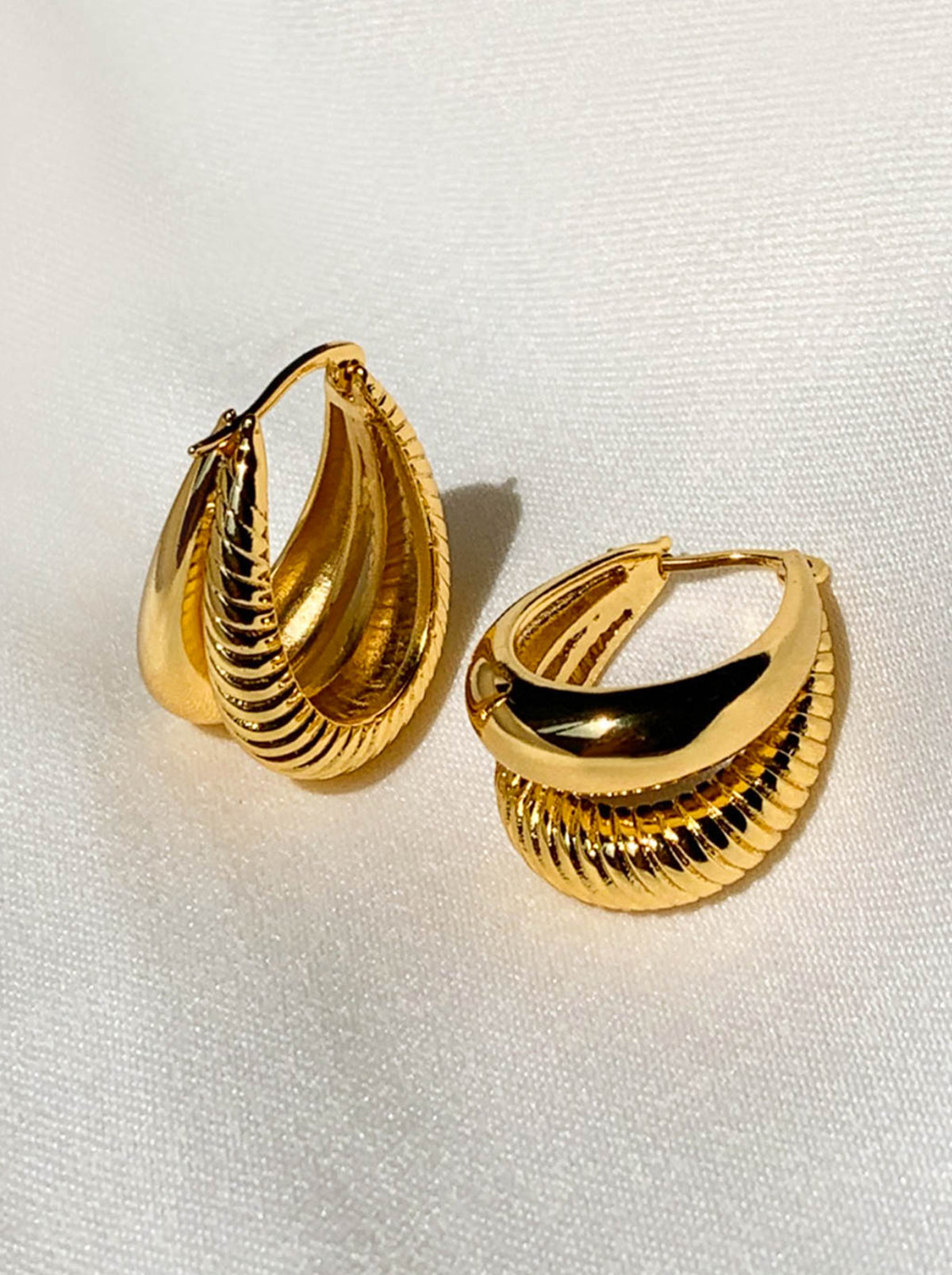 Gold Oval Twisted Hoop Earrings