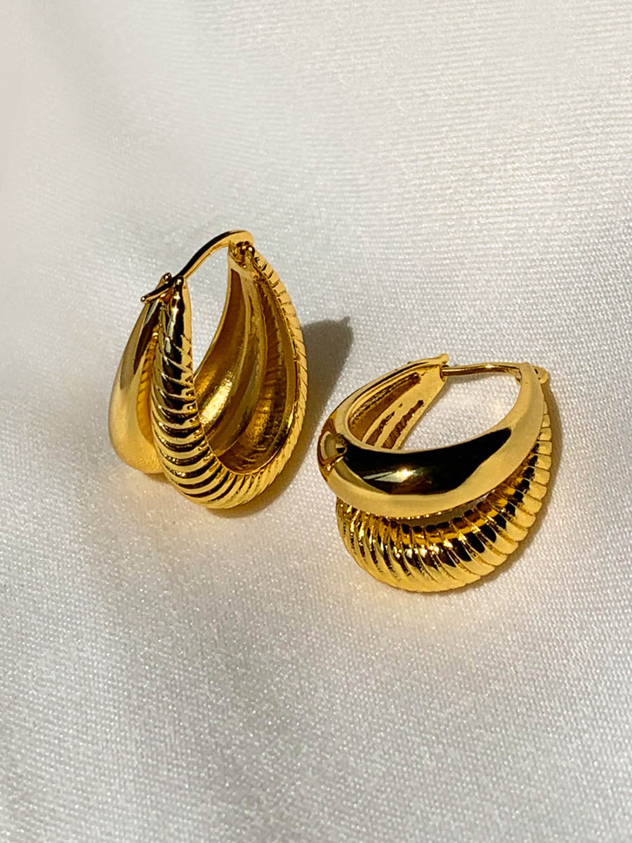 Gold Oval Twisted Hoop Earrings