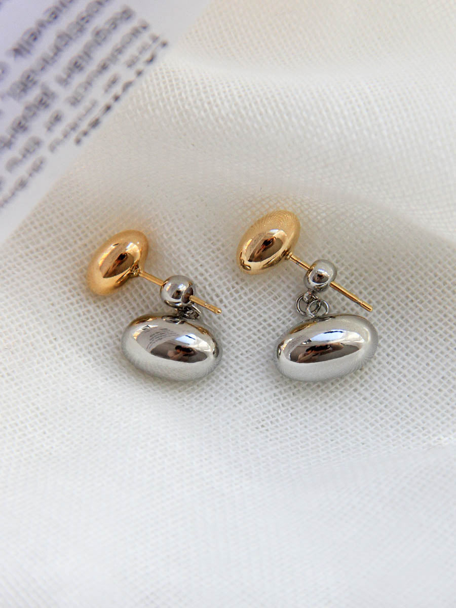 Gold Silver Duo Tone Oval Drop Earrings