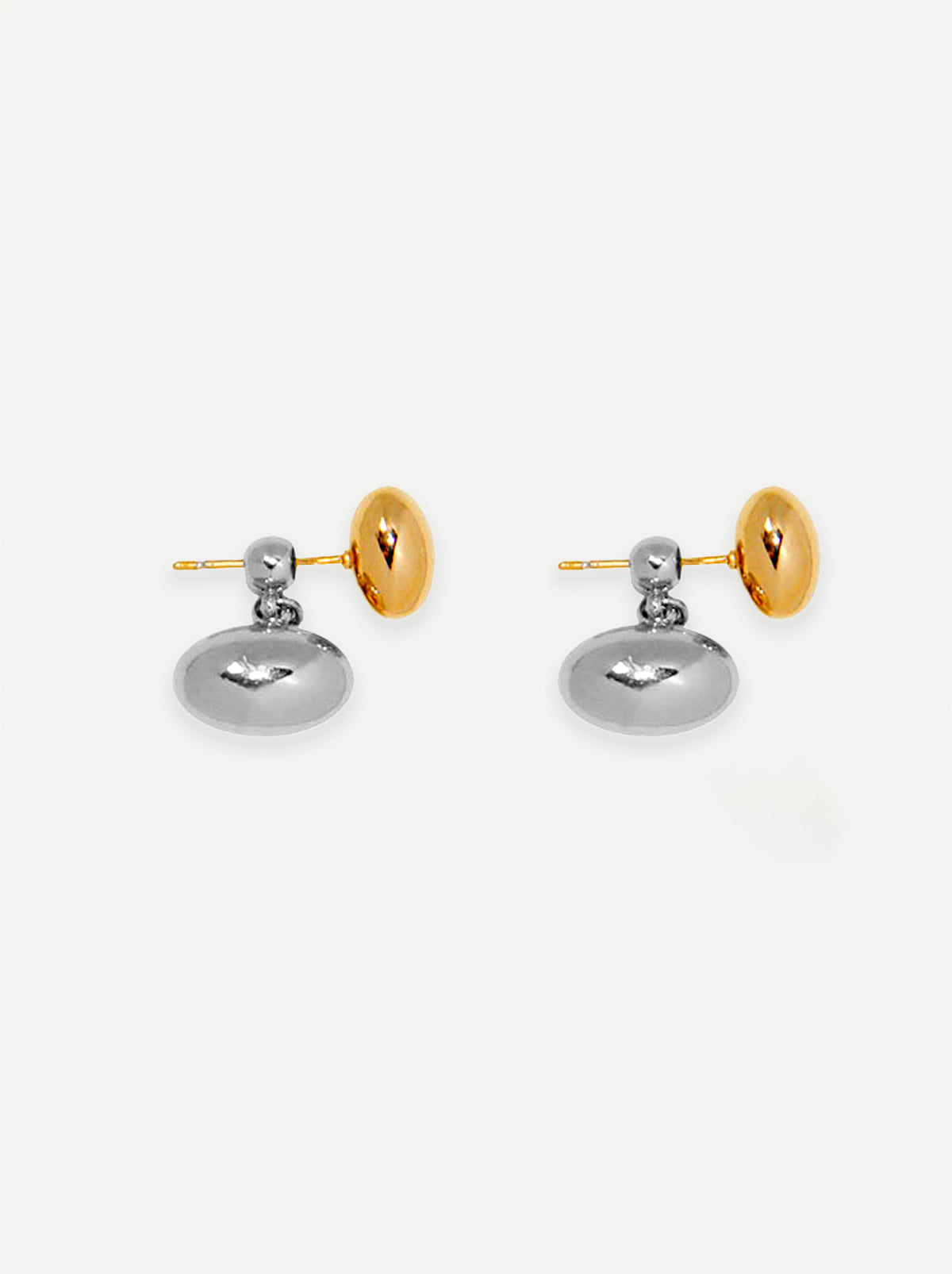 Gold Silver Duo Tone Oval Drop Earrings