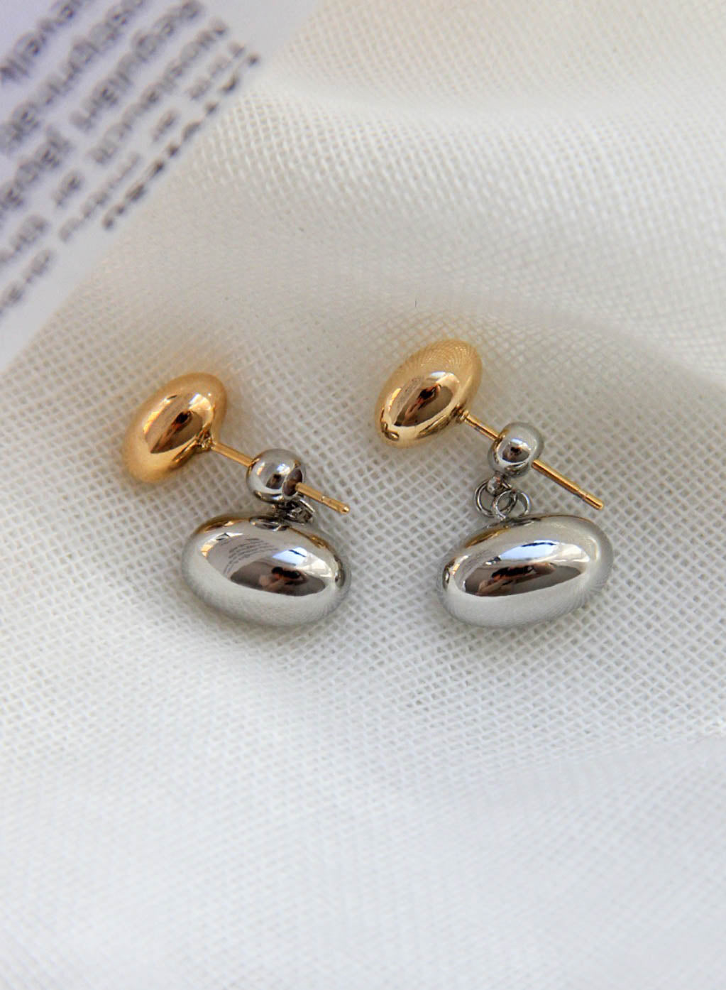 Gold Silver Duo Tone Oval Drop Earrings