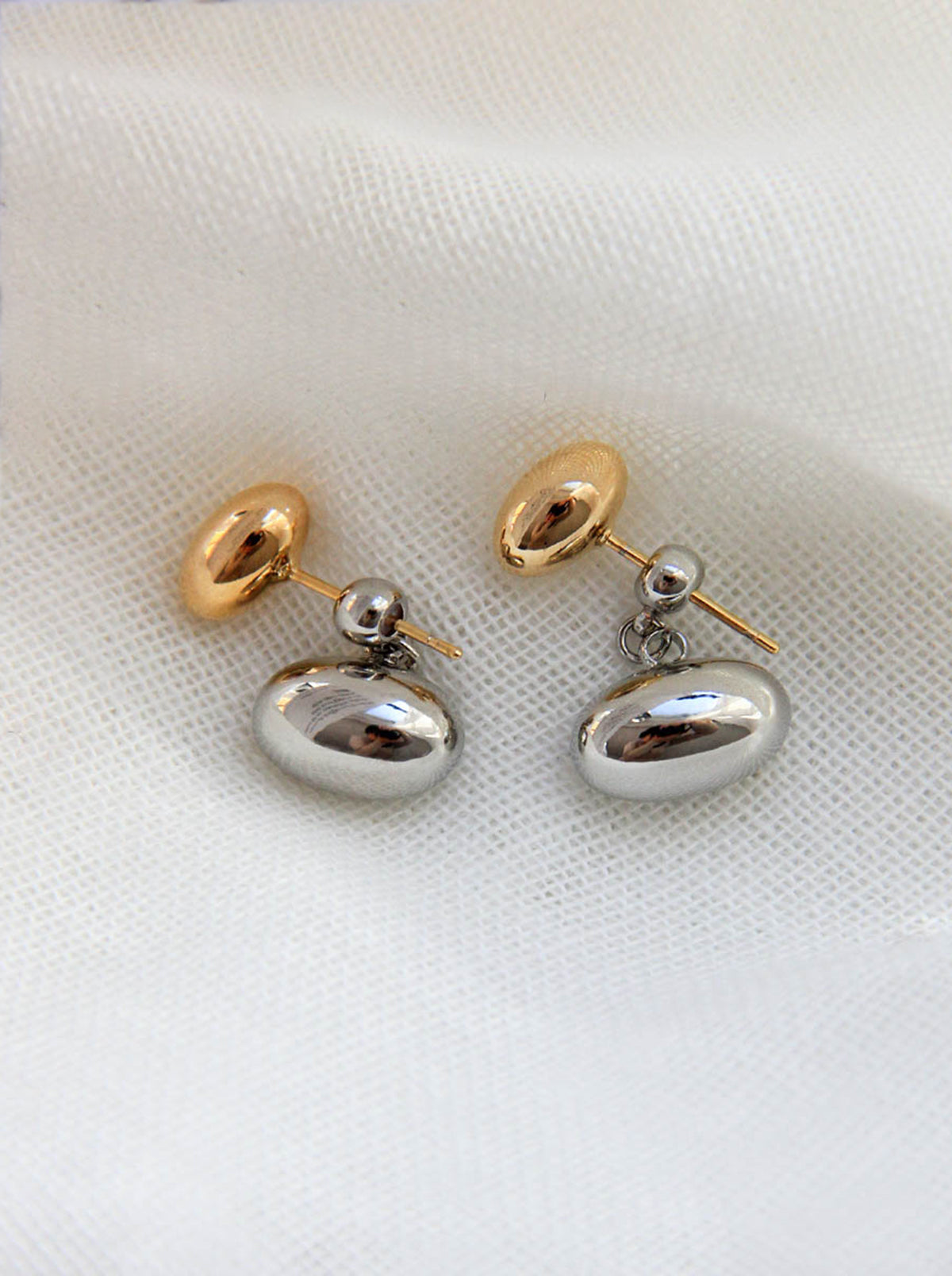 Gold Silver Duo Tone Oval Drop Earrings