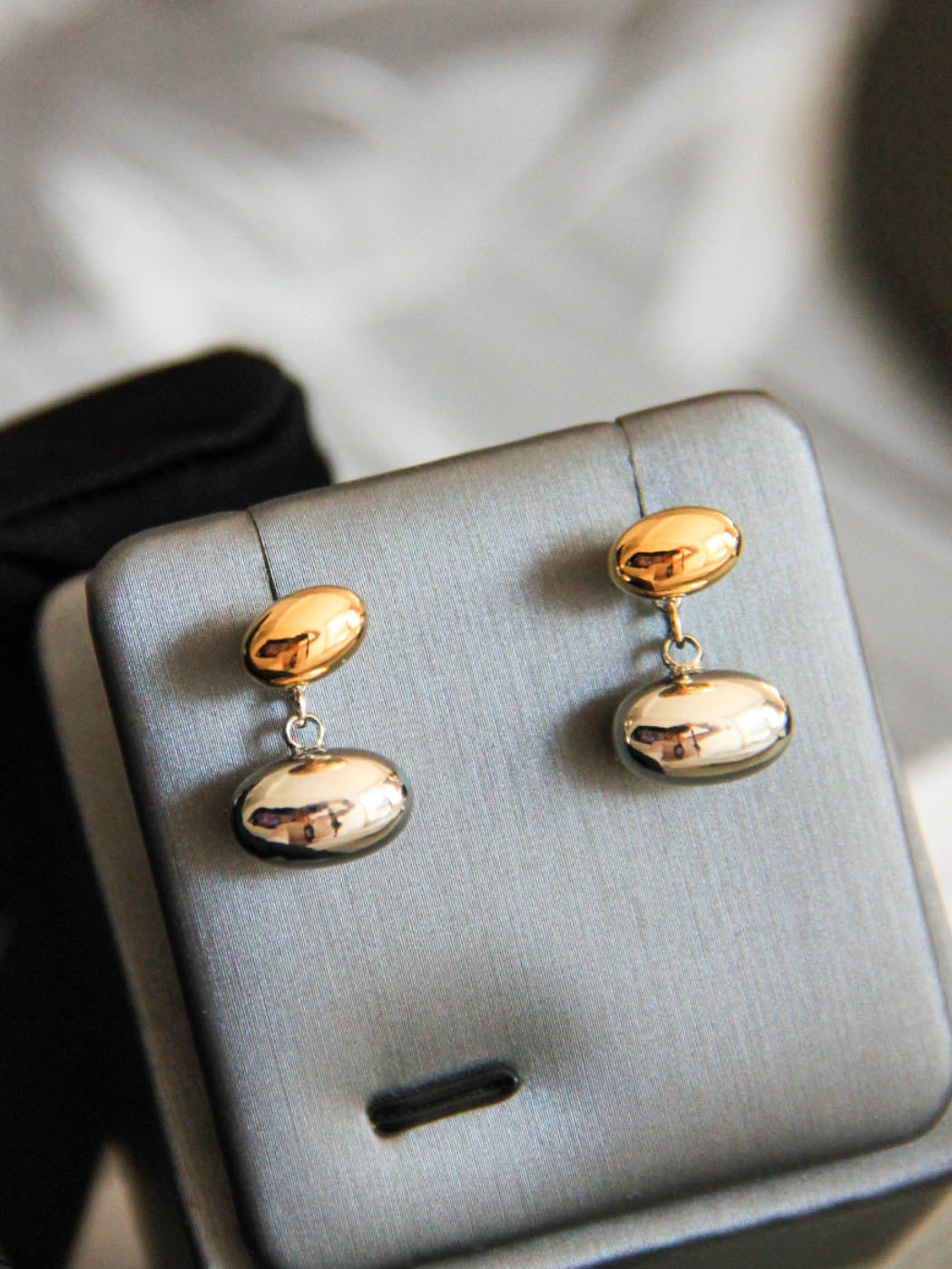 Gold Silver Duo Tone Oval Drop Earrings