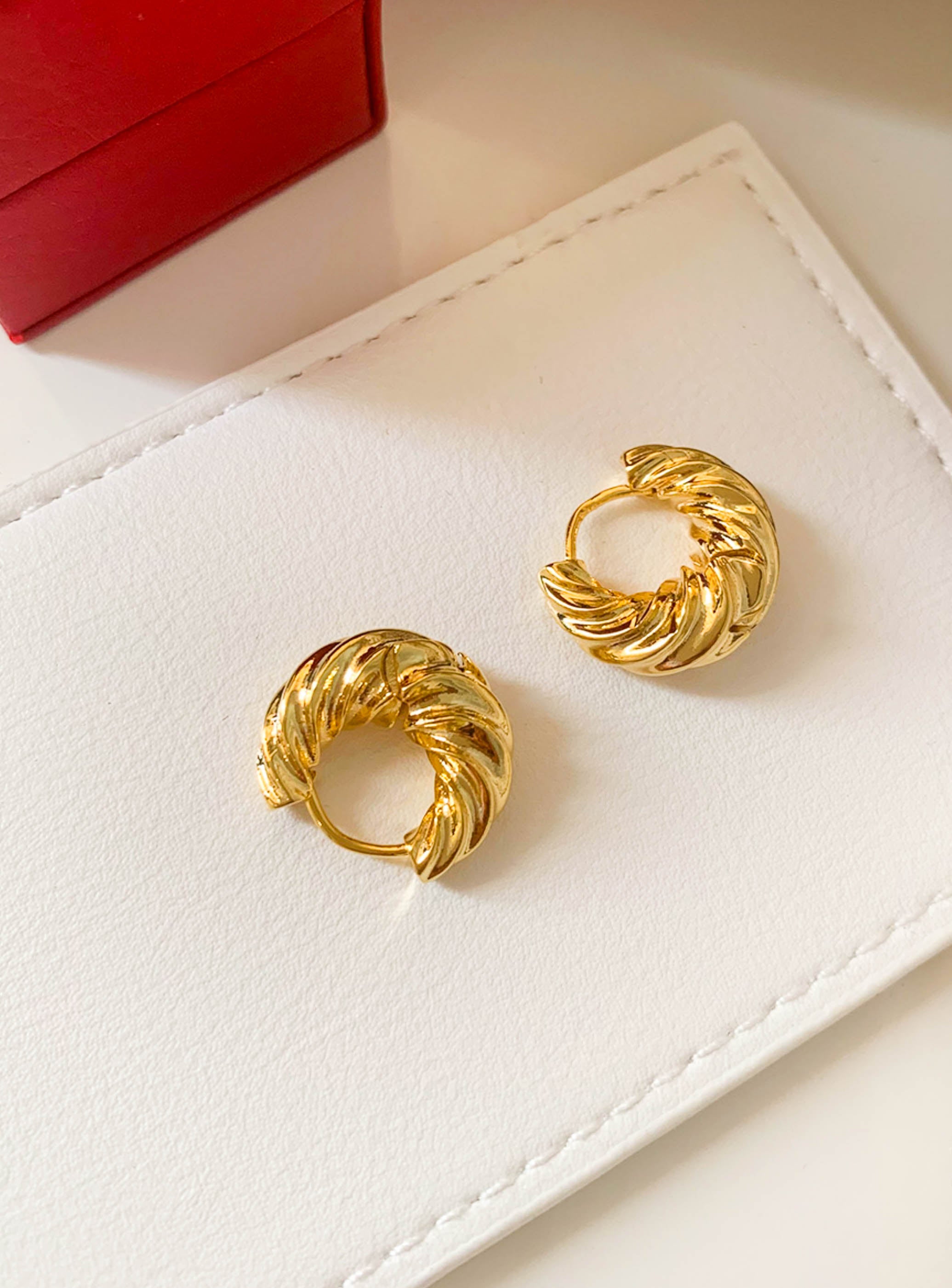 Gold Croissant Twisted Hoop Earrings