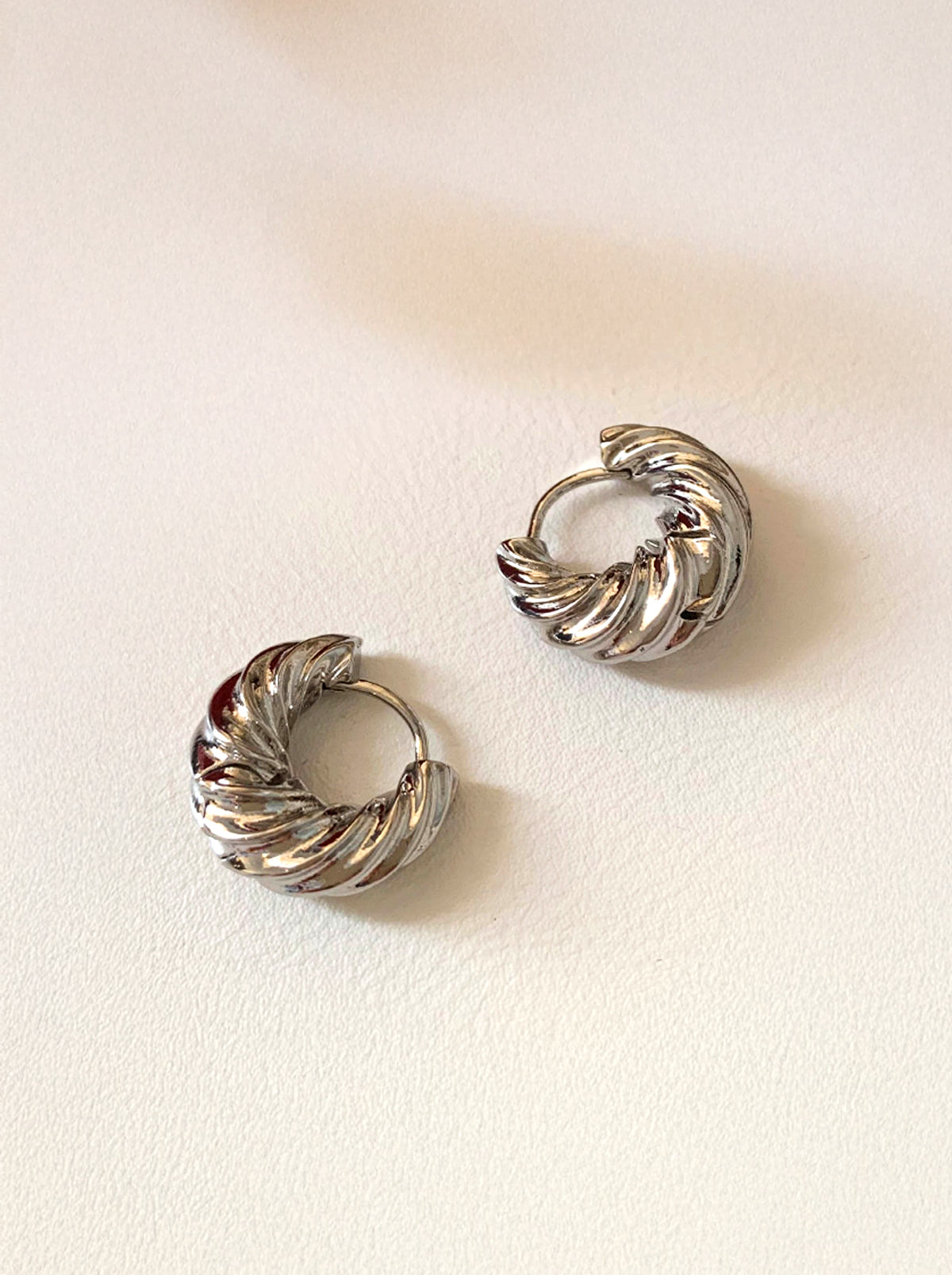 Silver Croissant Twisted Hoop Earrings