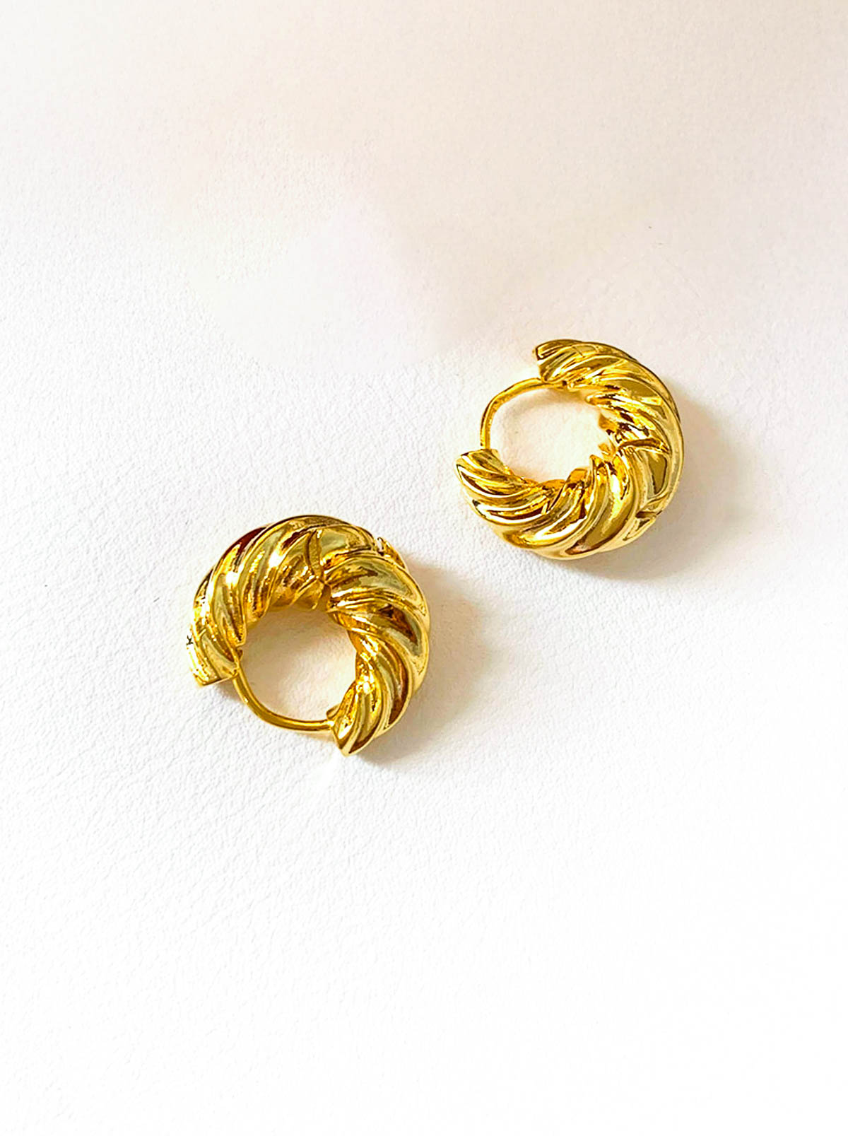 Gold Croissant Twisted Hoop Earrings